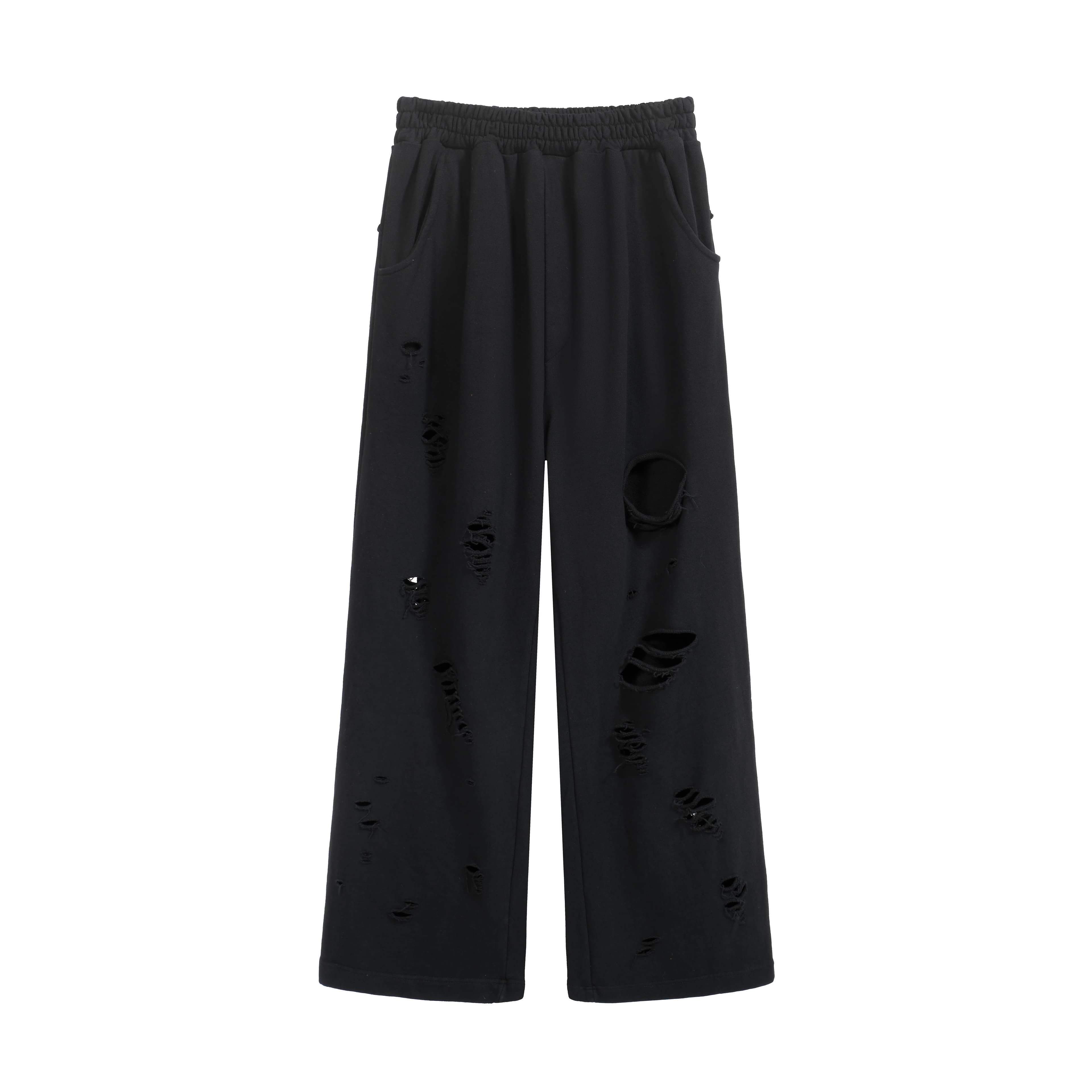 Undercover Ripped Wide-Leg Distressed Black Denim Trousers