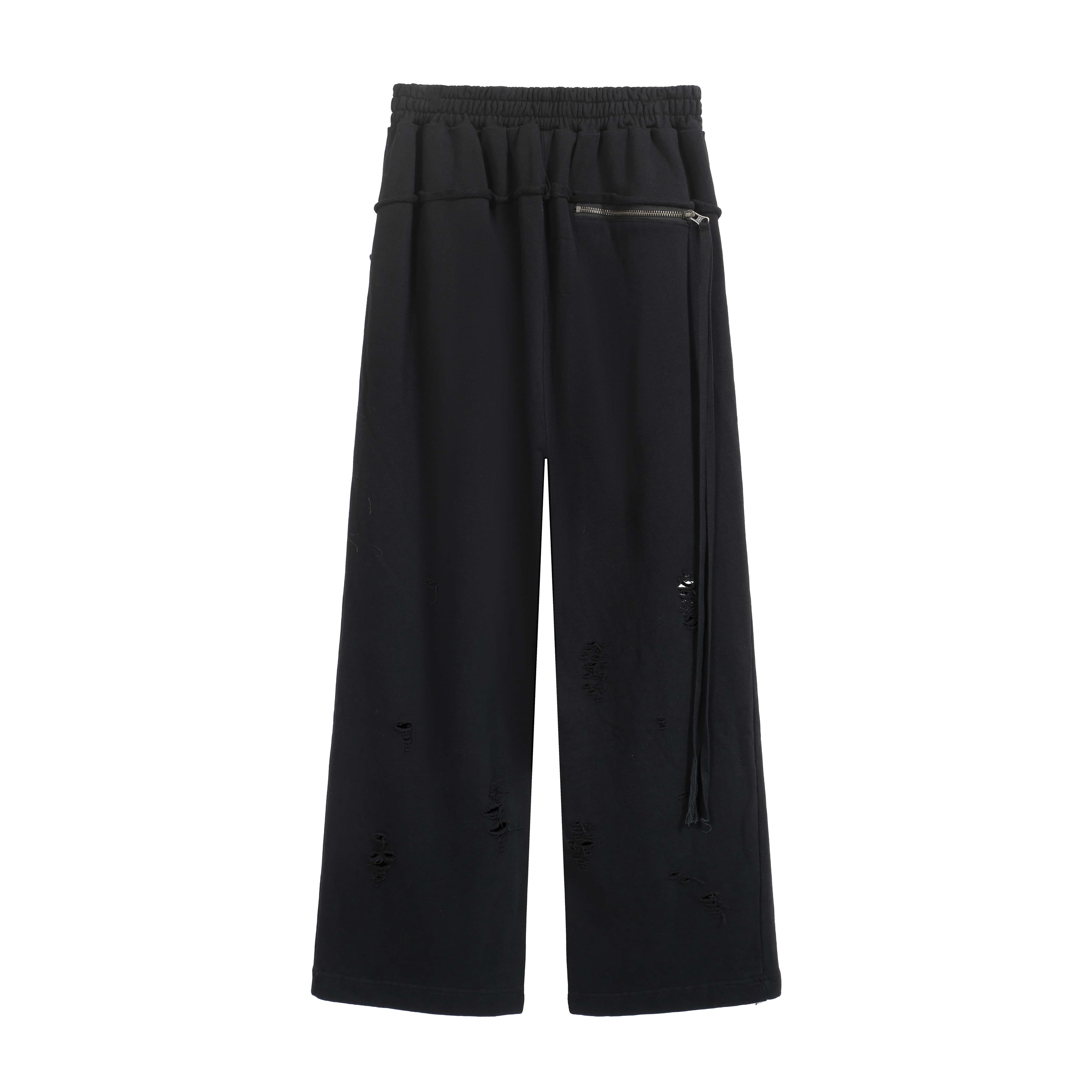 Undercover Ripped Wide-Leg Distressed Black Denim Trousers