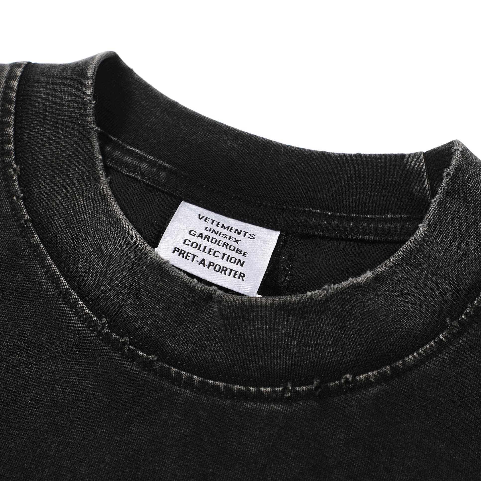 Vetements Black Oversized Embroidered Logo Distressed T-Shirt