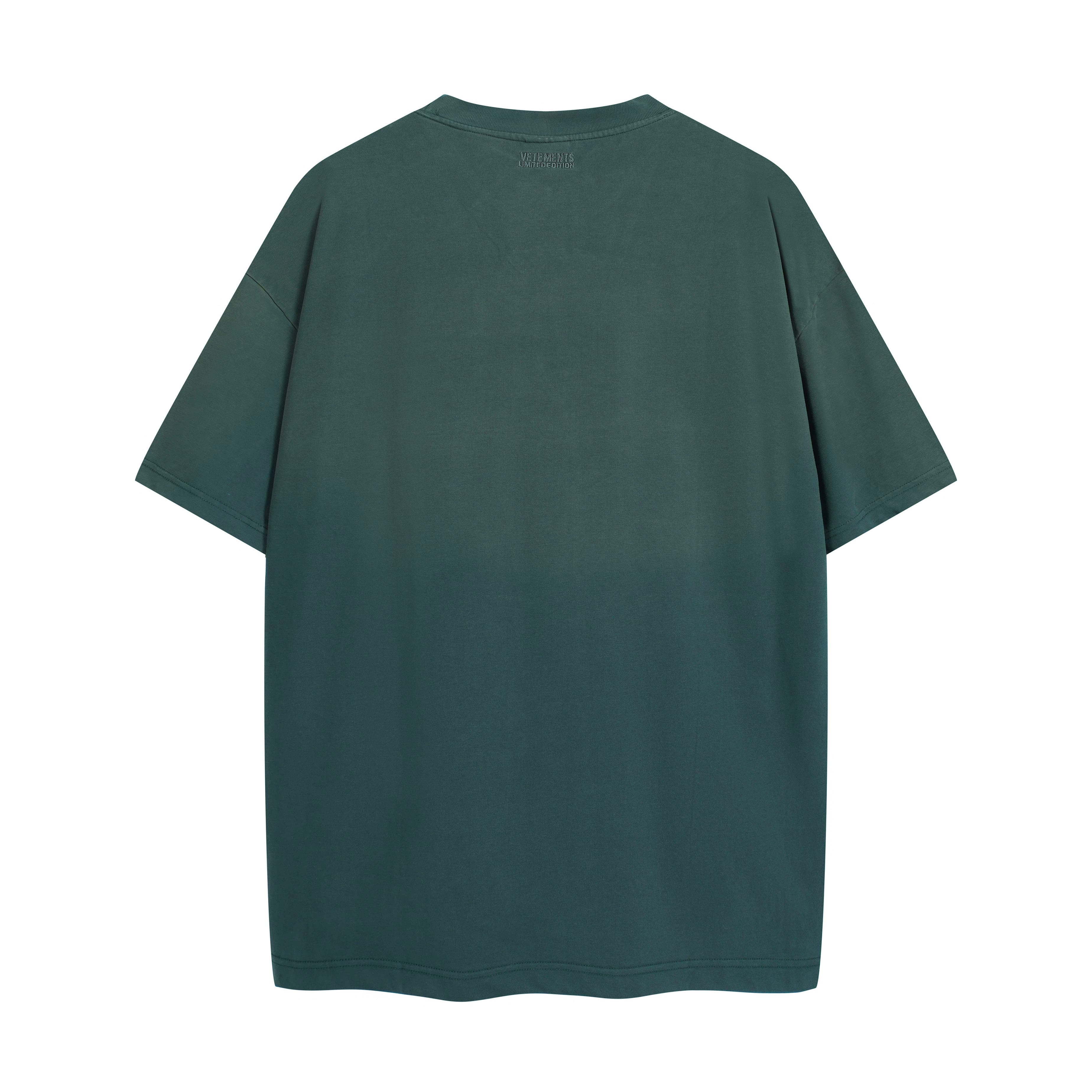 Vetements Washed Black Oversized V-Logo Distressed T-Shirt