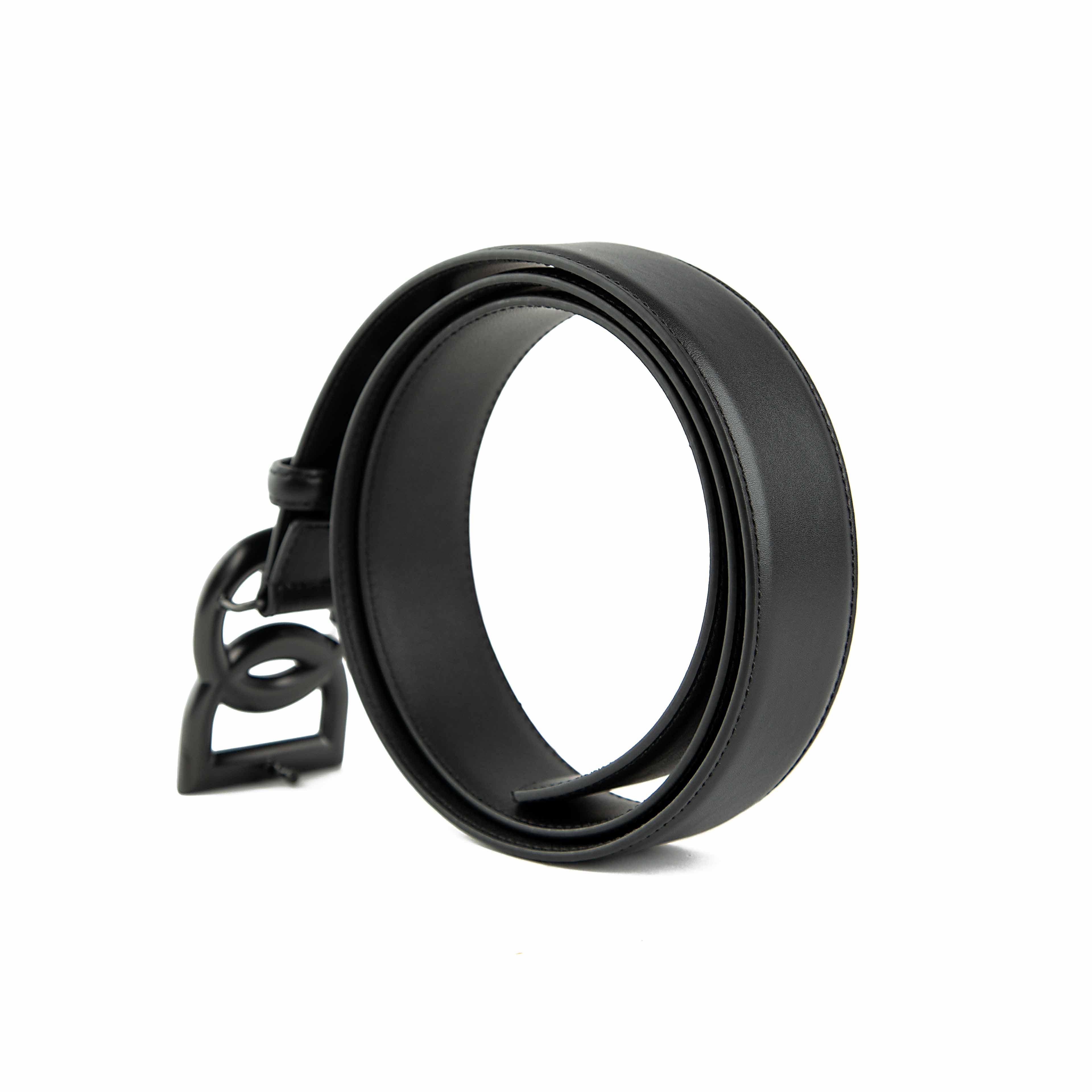 The centerpiece is the iconic interlocking "DG" logo buckle, rendered in a sophisticated matte black finish.