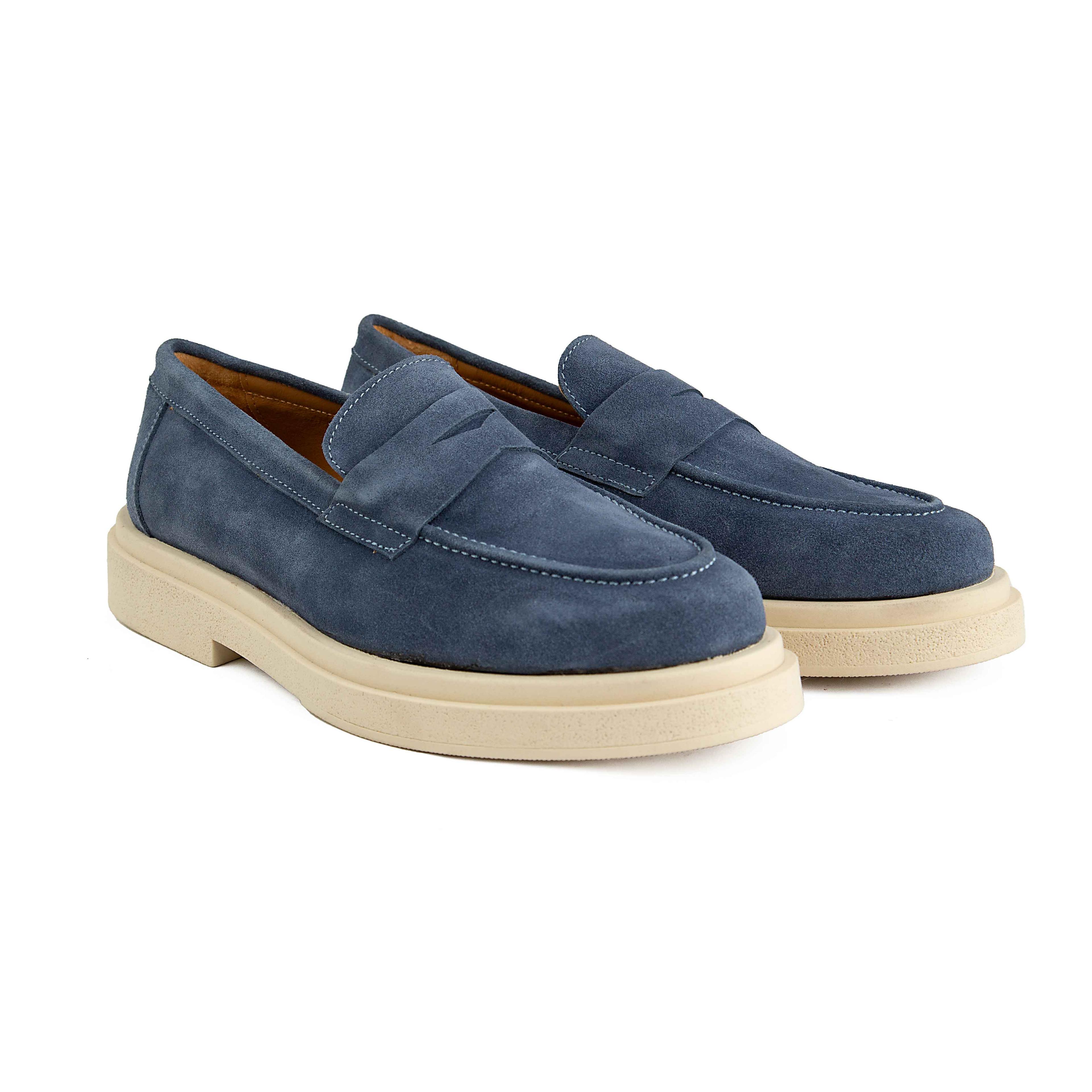 Rock Eagle Blue Suede Chunky Penny Loafers - Modern Platform