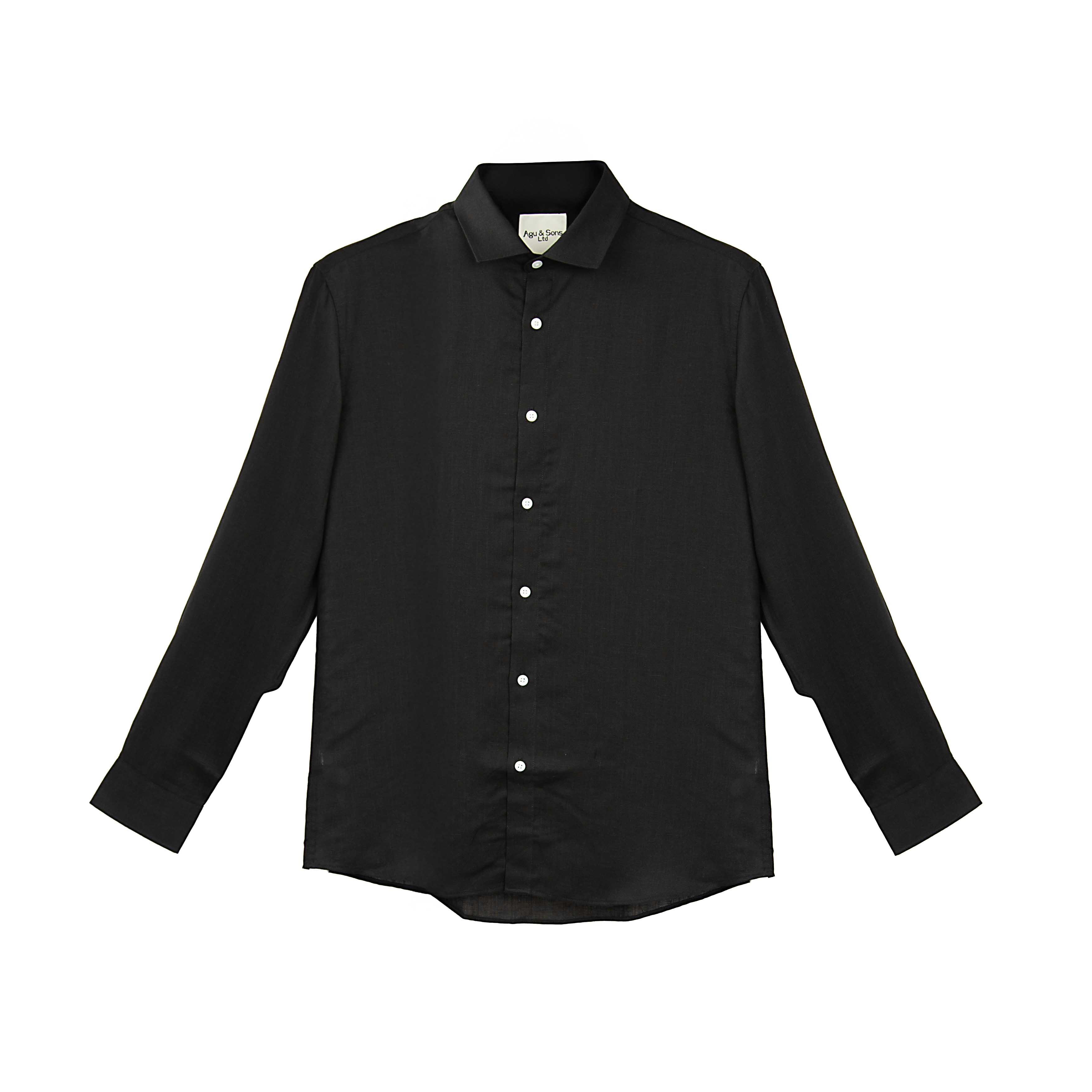 Agu & Sons Black Linen Button-Down Shirt - Men's Long Sleeve