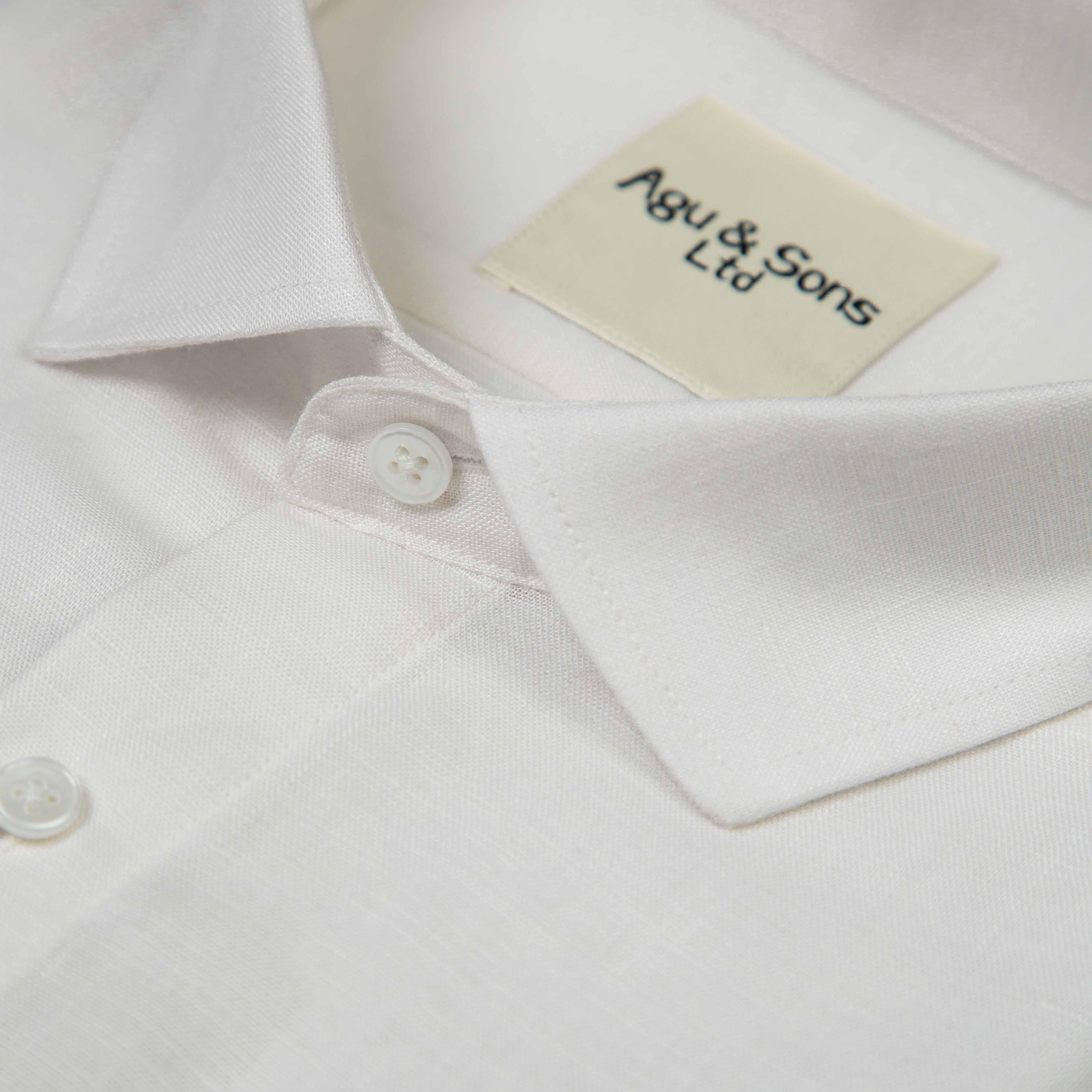 Agu & Sons White Linen Button-Down Shirt - Men's Long Sleeve