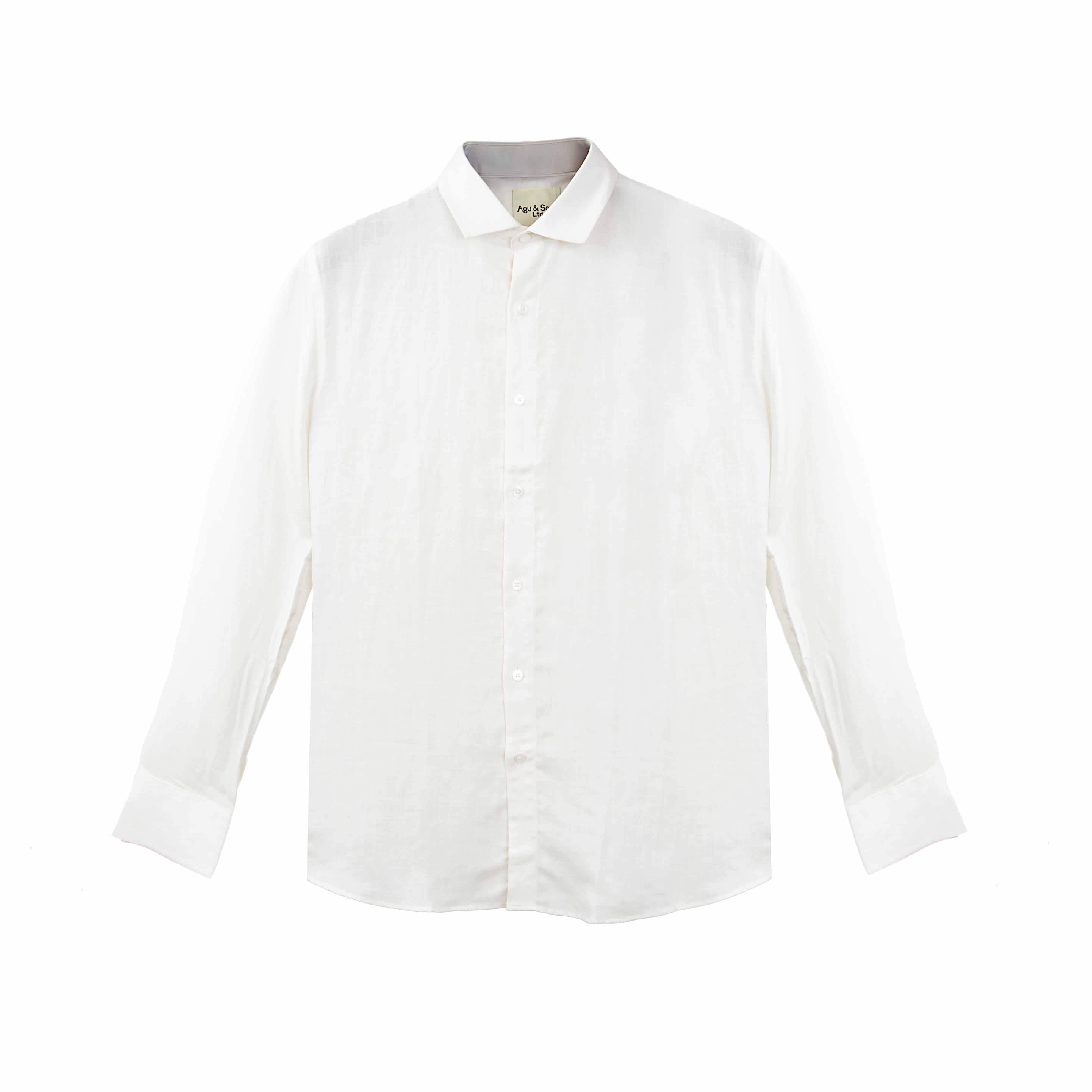 Agu & Sons White Linen Button-Down Shirt - Men's Long Sleeve