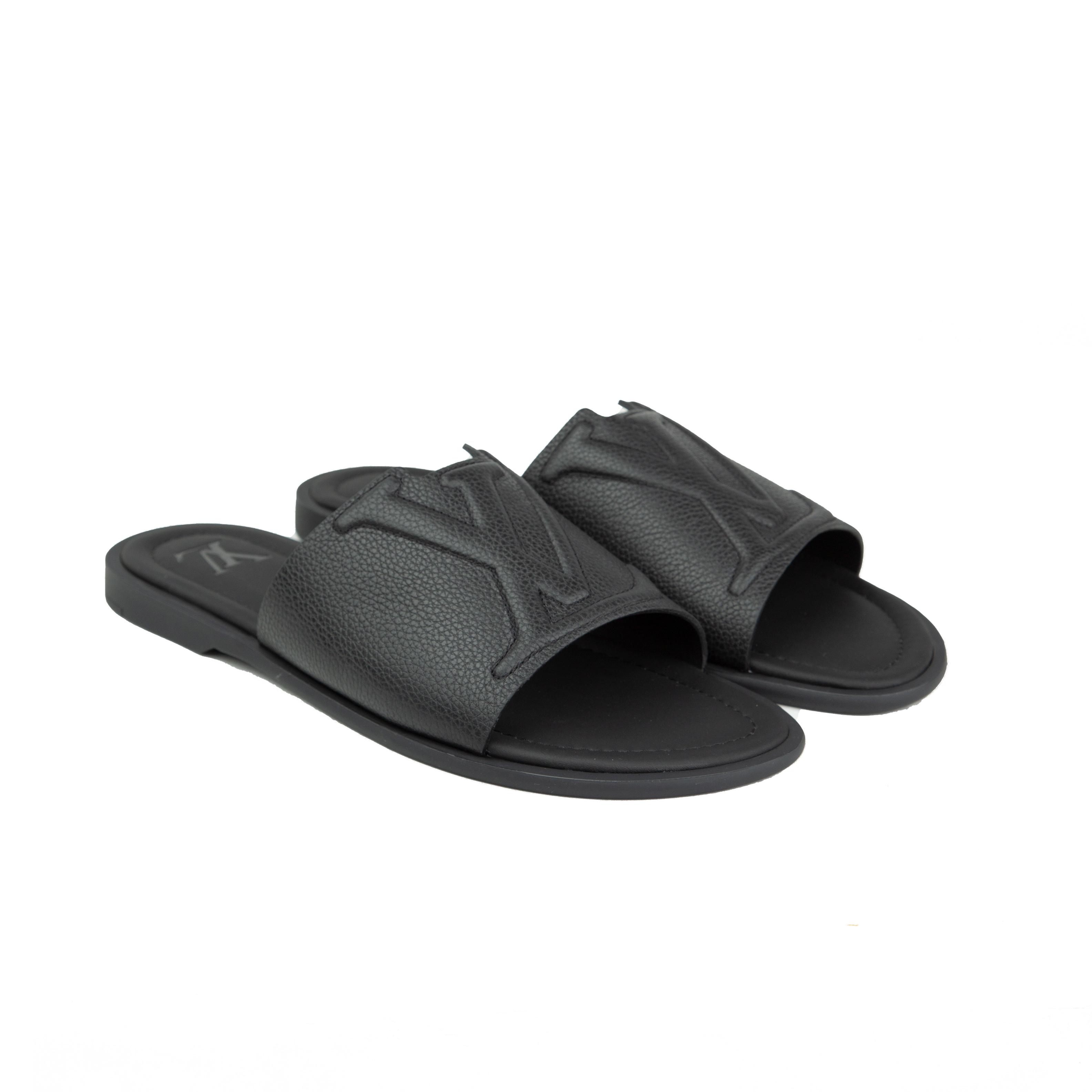 Louis Vuitton Waterfront Black Leather Mules | Luxury Slides