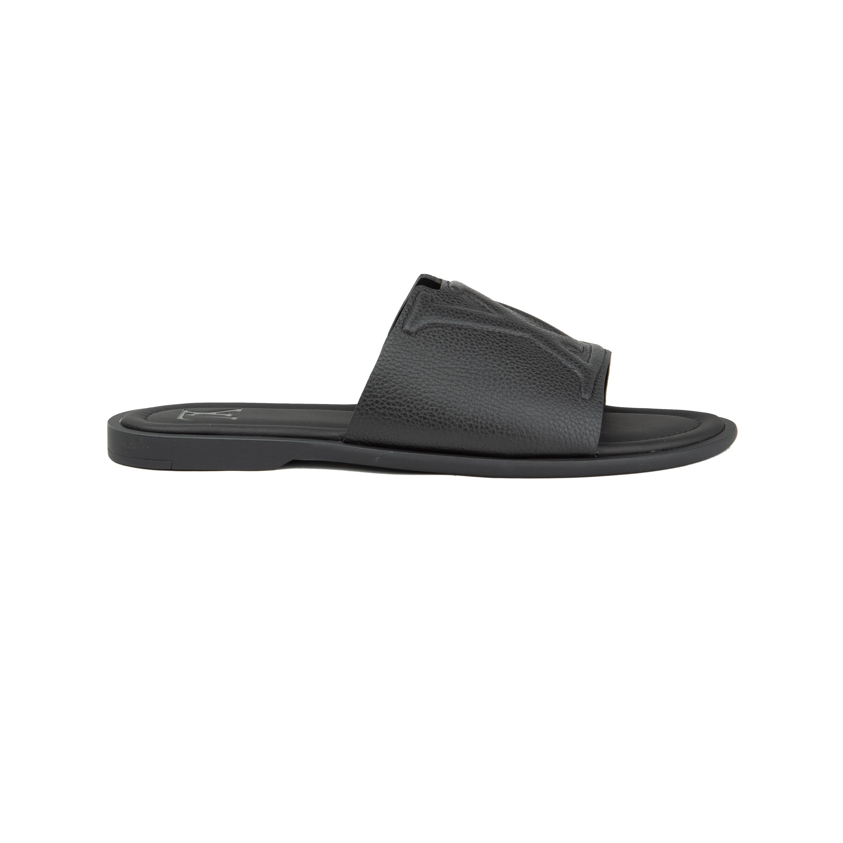 Louis Vuitton Waterfront Black Leather Mules | Luxury Slides