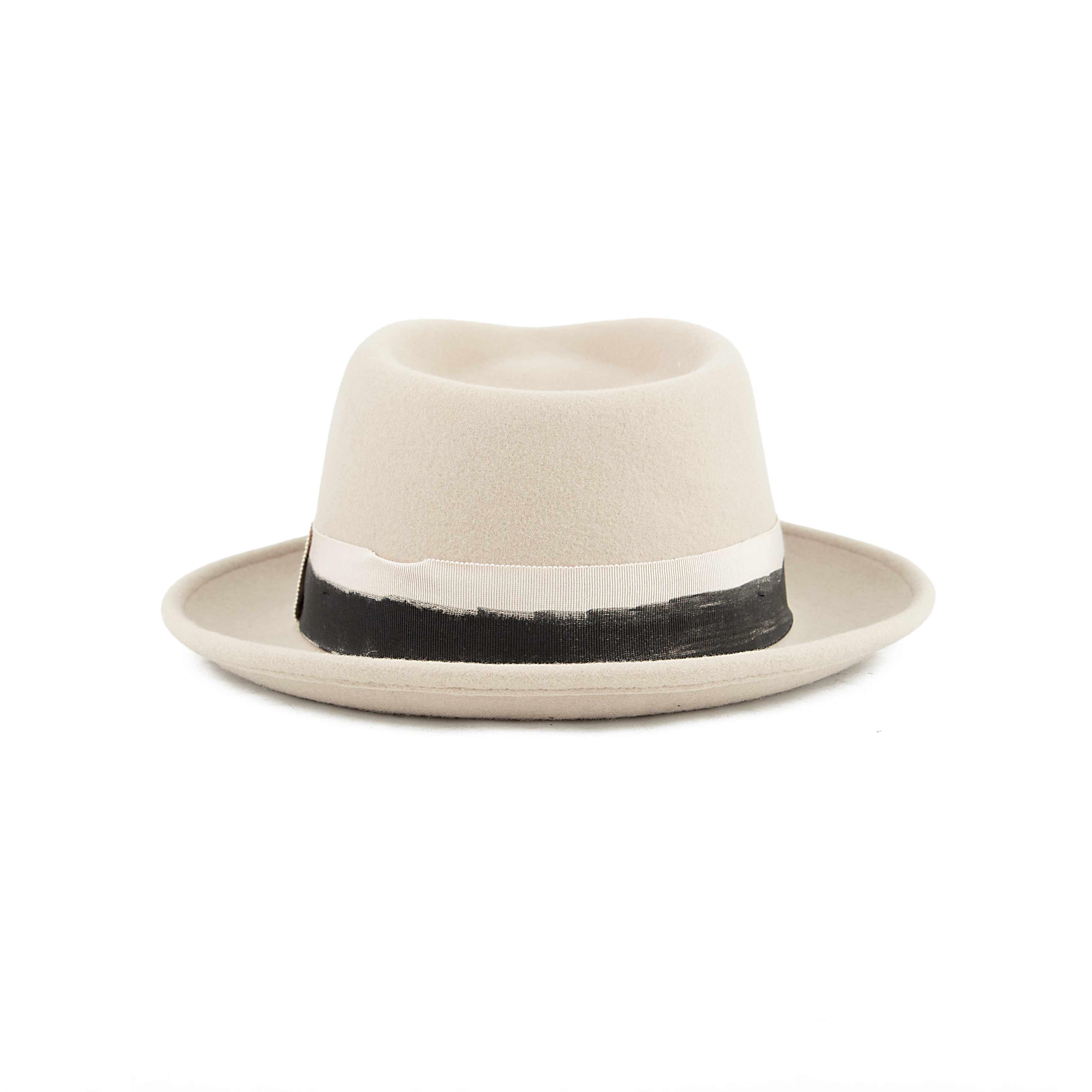 Janetshats Beige Felt Trilby Hat | Painted Band Fedora