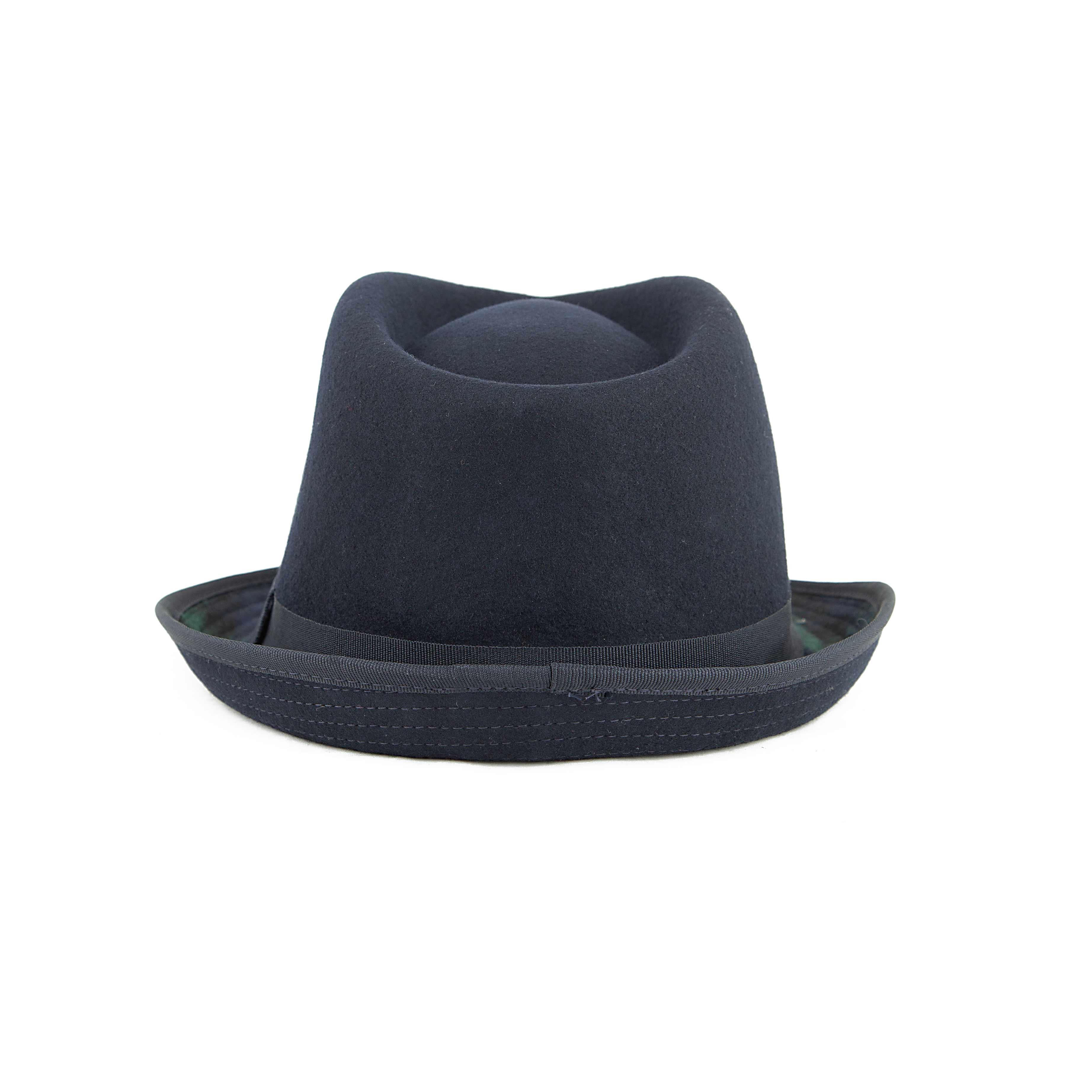 Navy Wool Fedora Hat with Tartan Brim | Unisex Classic Style