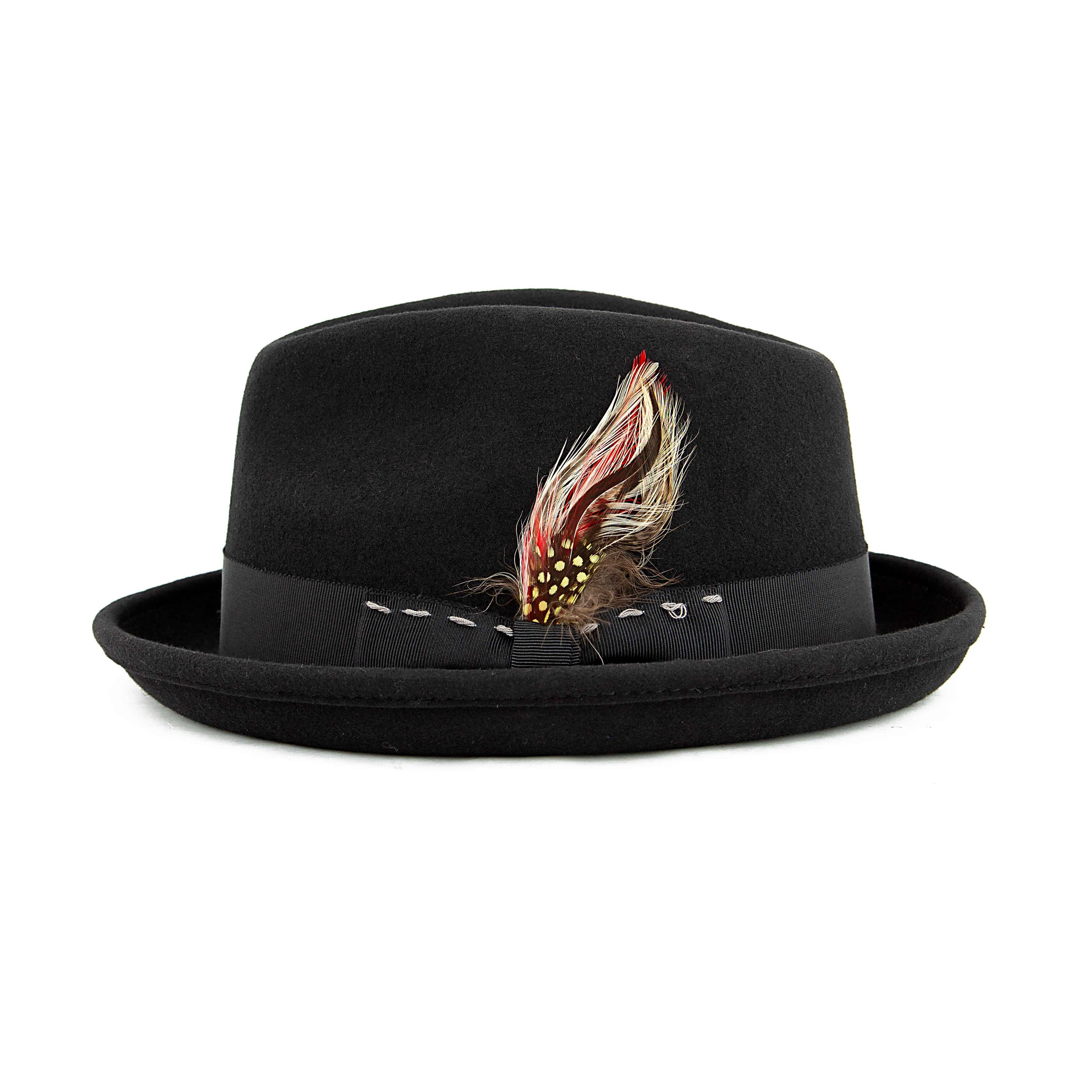 Black Wool Trilby Hat with Feather Detail | Unisex Fedora