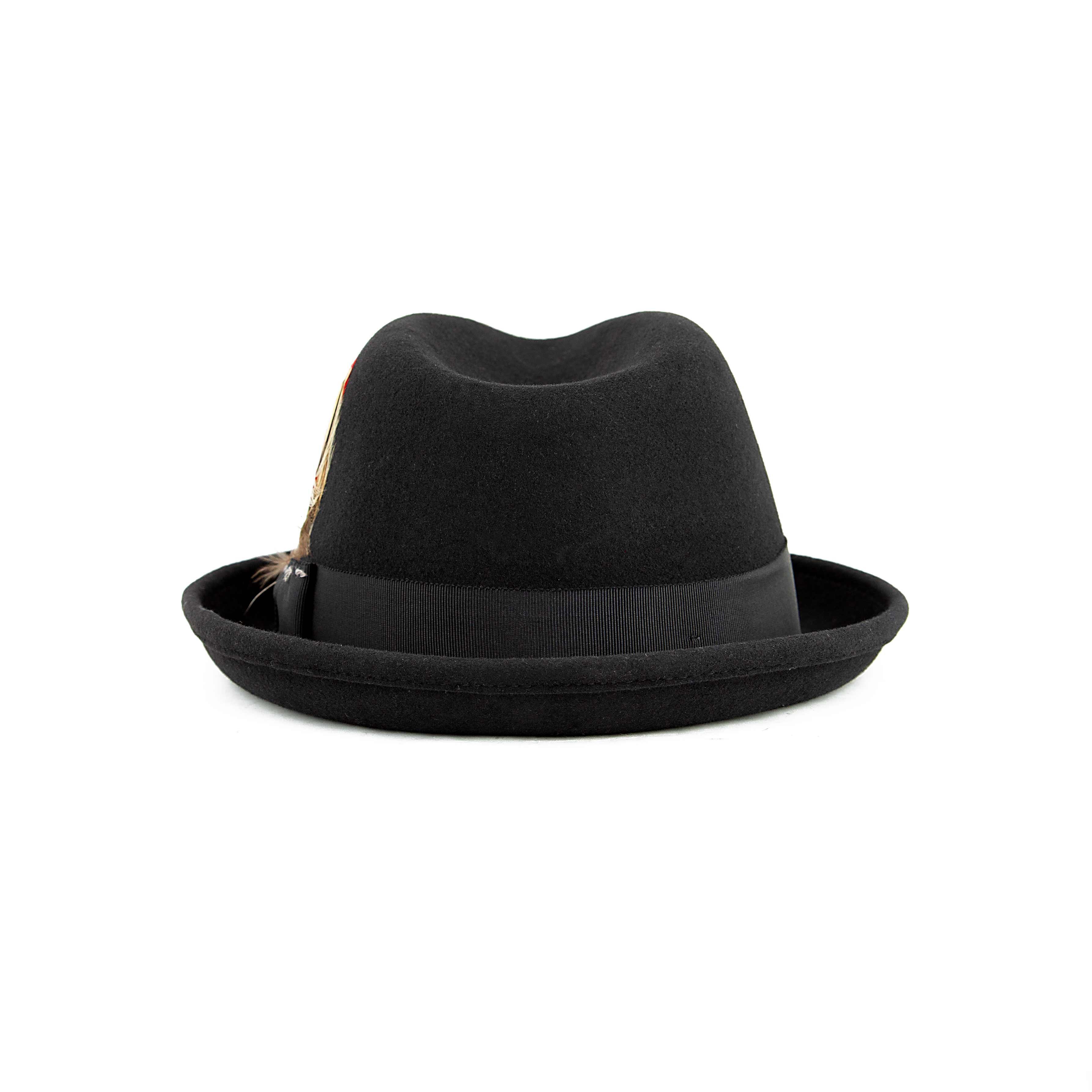 Black Wool Trilby Hat with Feather Detail | Unisex Fedora