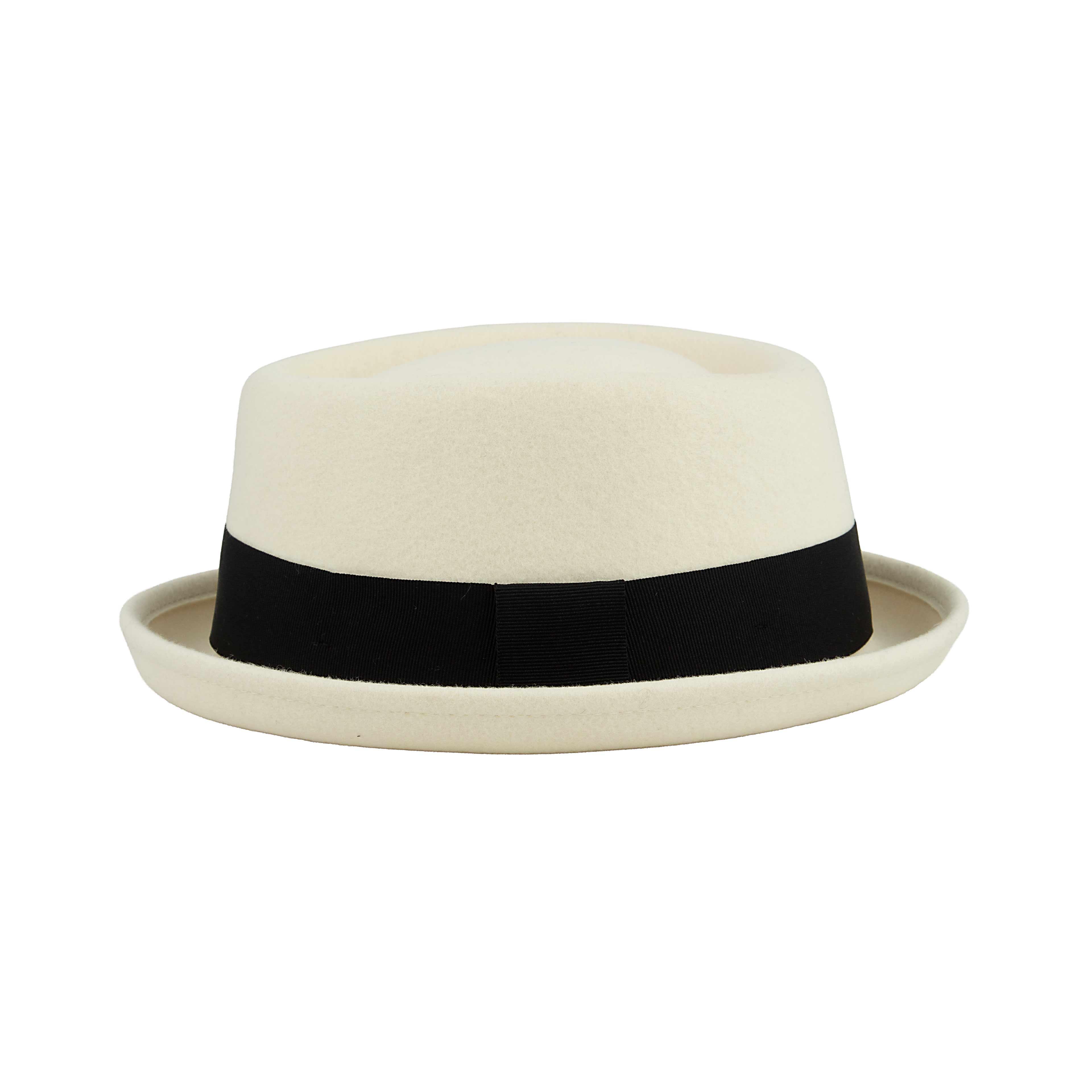 Ivory Wool Pork Pie Hat with Black Ribbon | Unisex Jazz Style