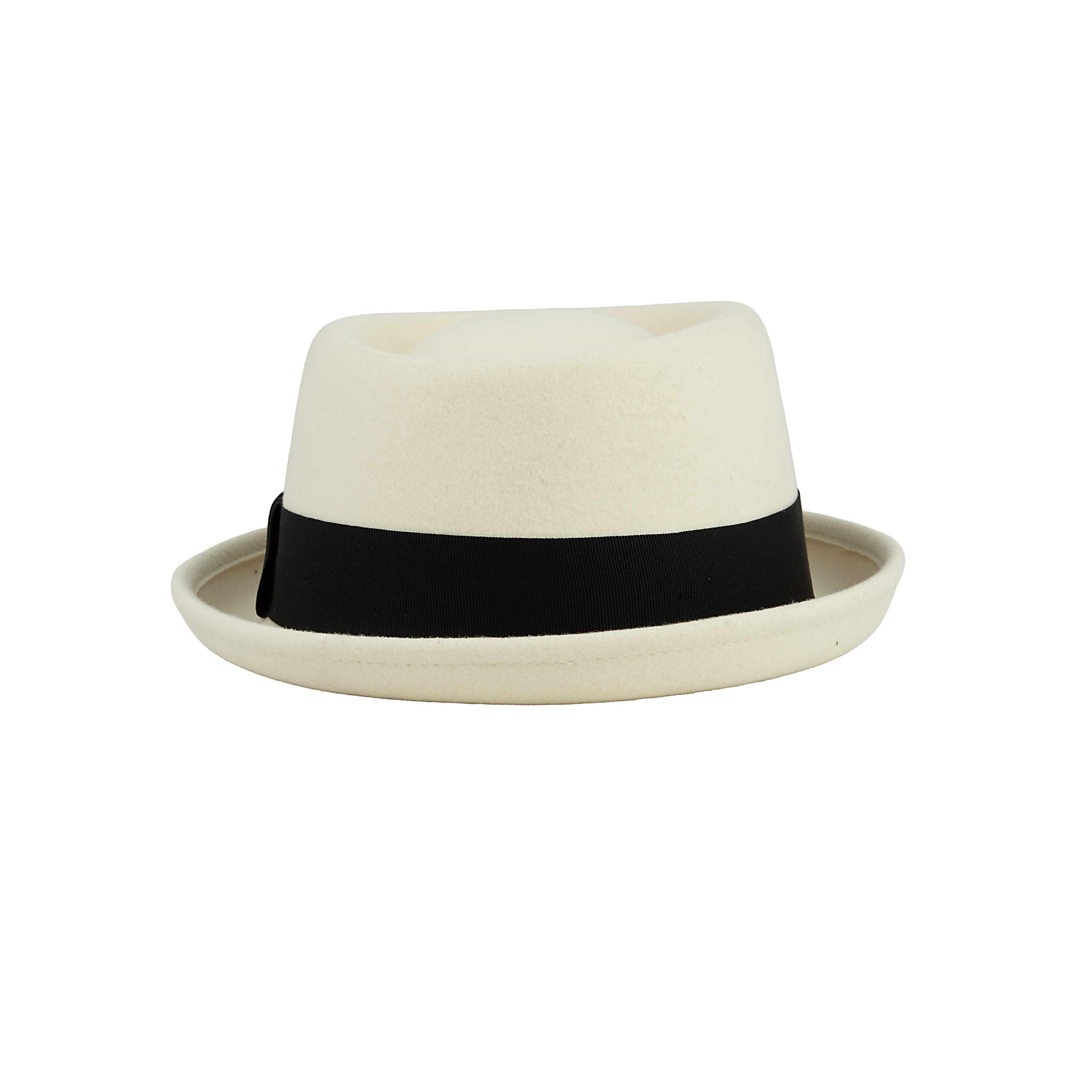 Ivory Wool Pork Pie Hat with Black Ribbon | Unisex Jazz Style