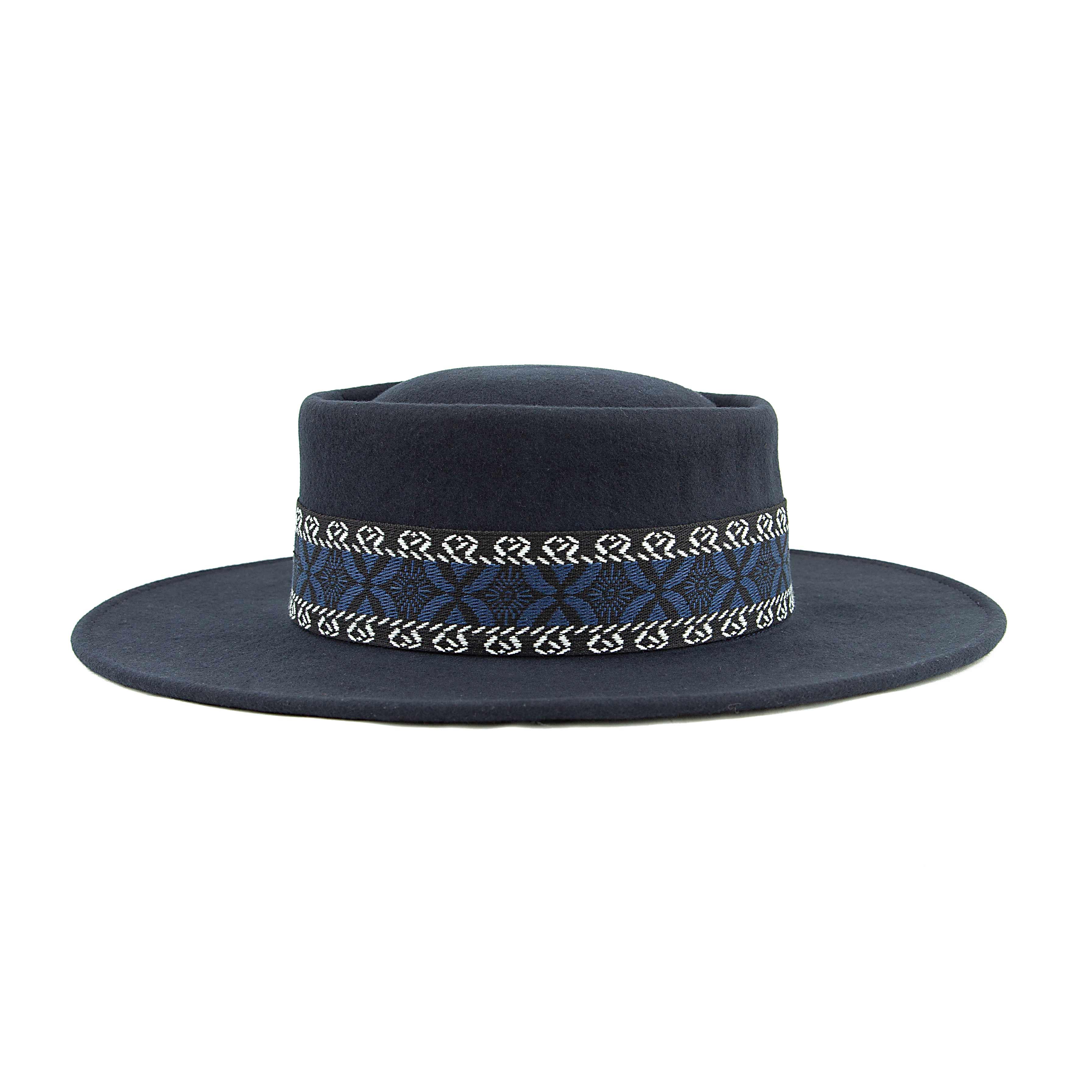 Midnight Navy Felt Bolero Hat with Geometric Woven Band