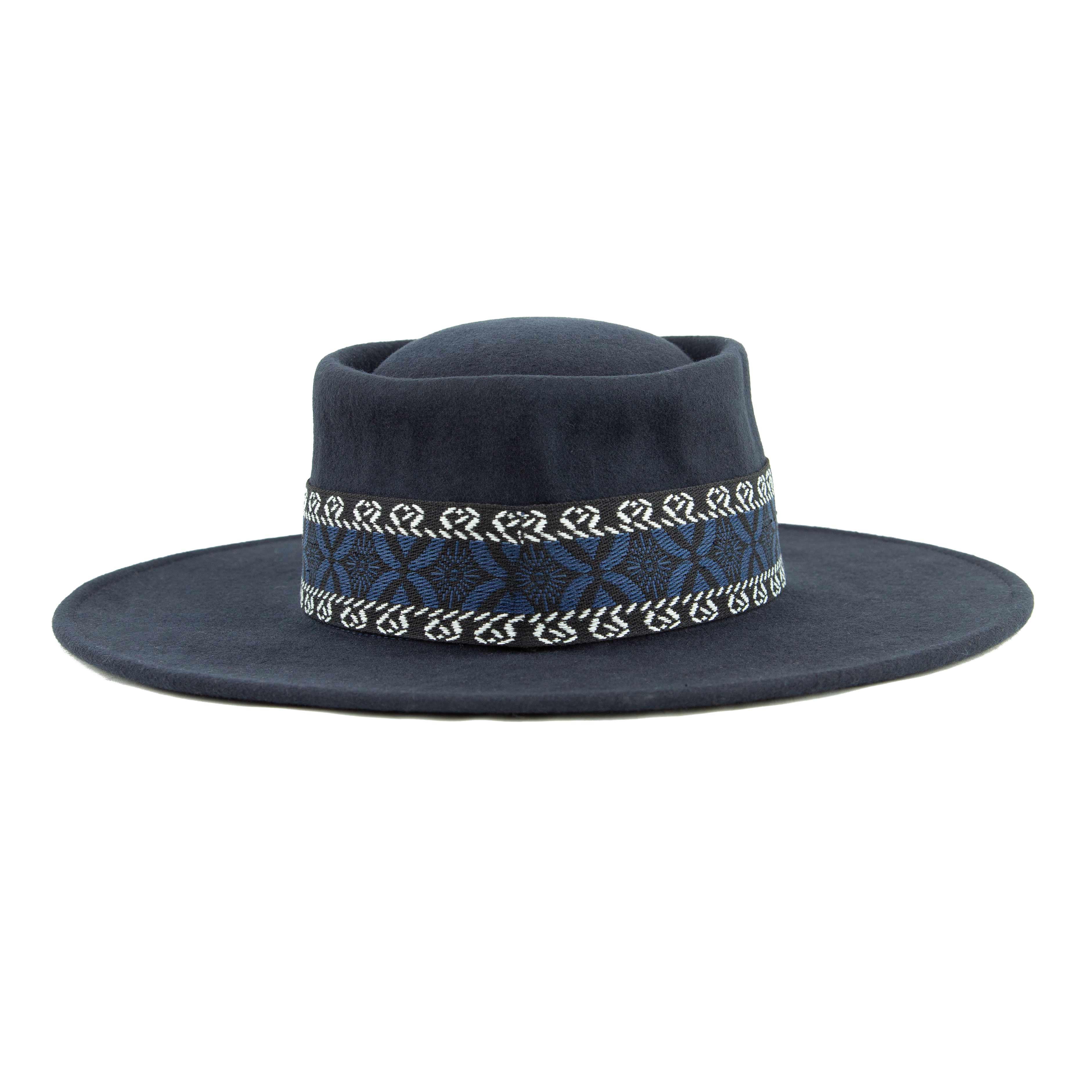 Midnight Navy Felt Bolero Hat with Geometric Woven Band