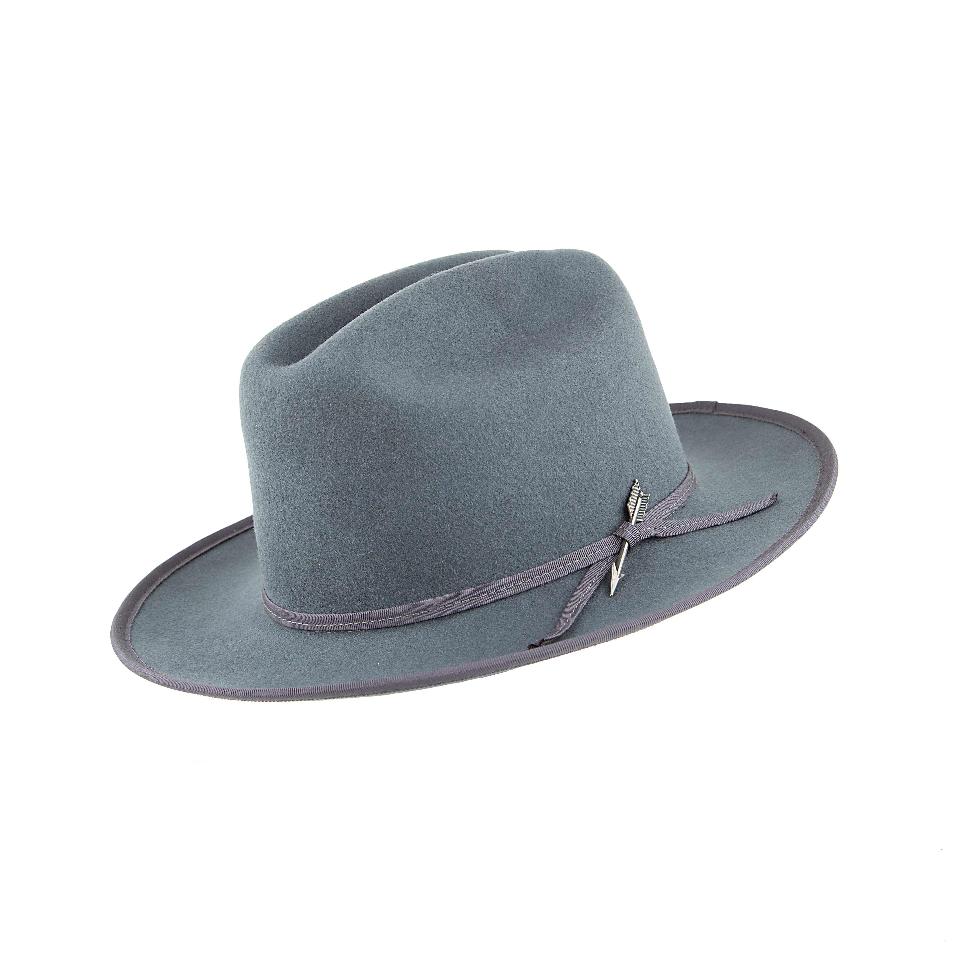Charcoal Wool Fedora Hat with Navy Geometric Woven Band