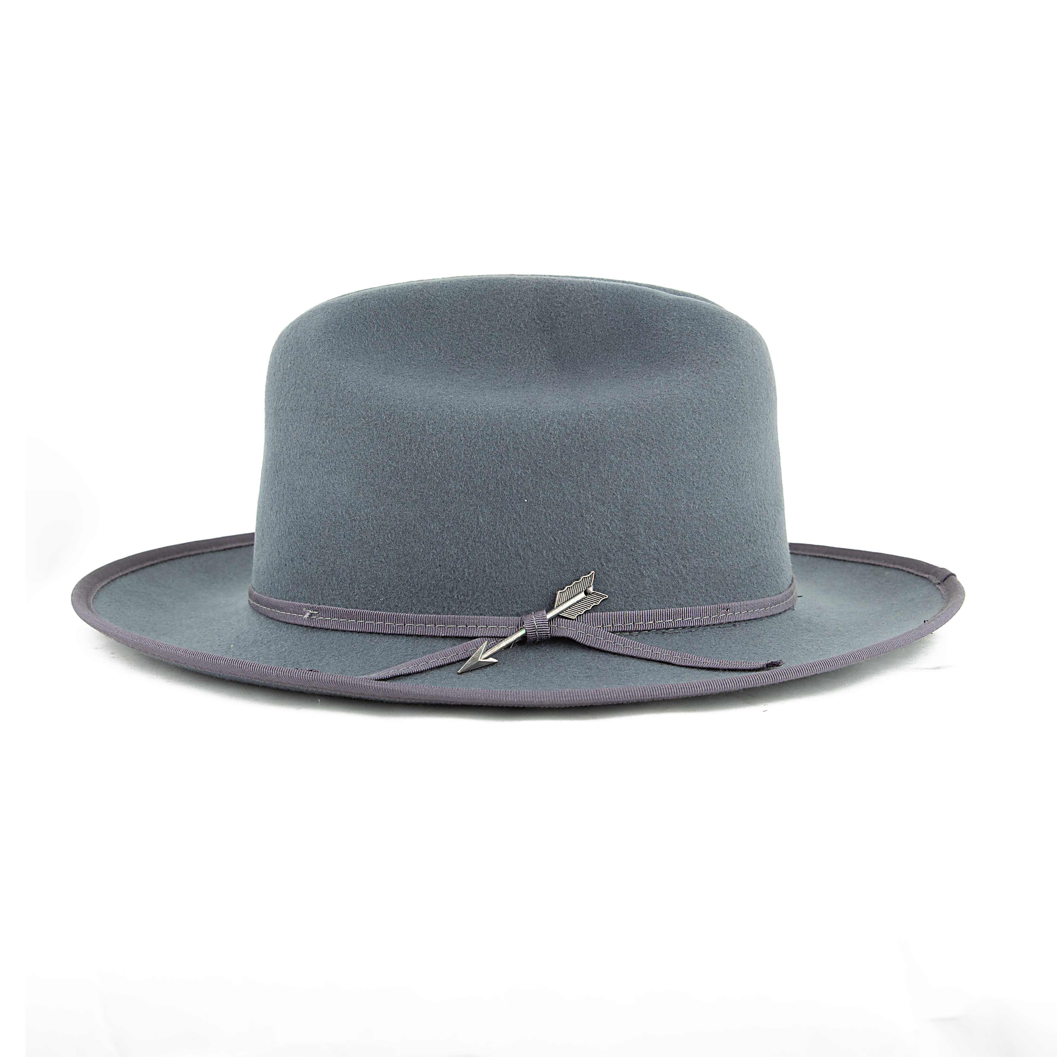 Charcoal Wool Fedora Hat with Navy Geometric Woven Band
