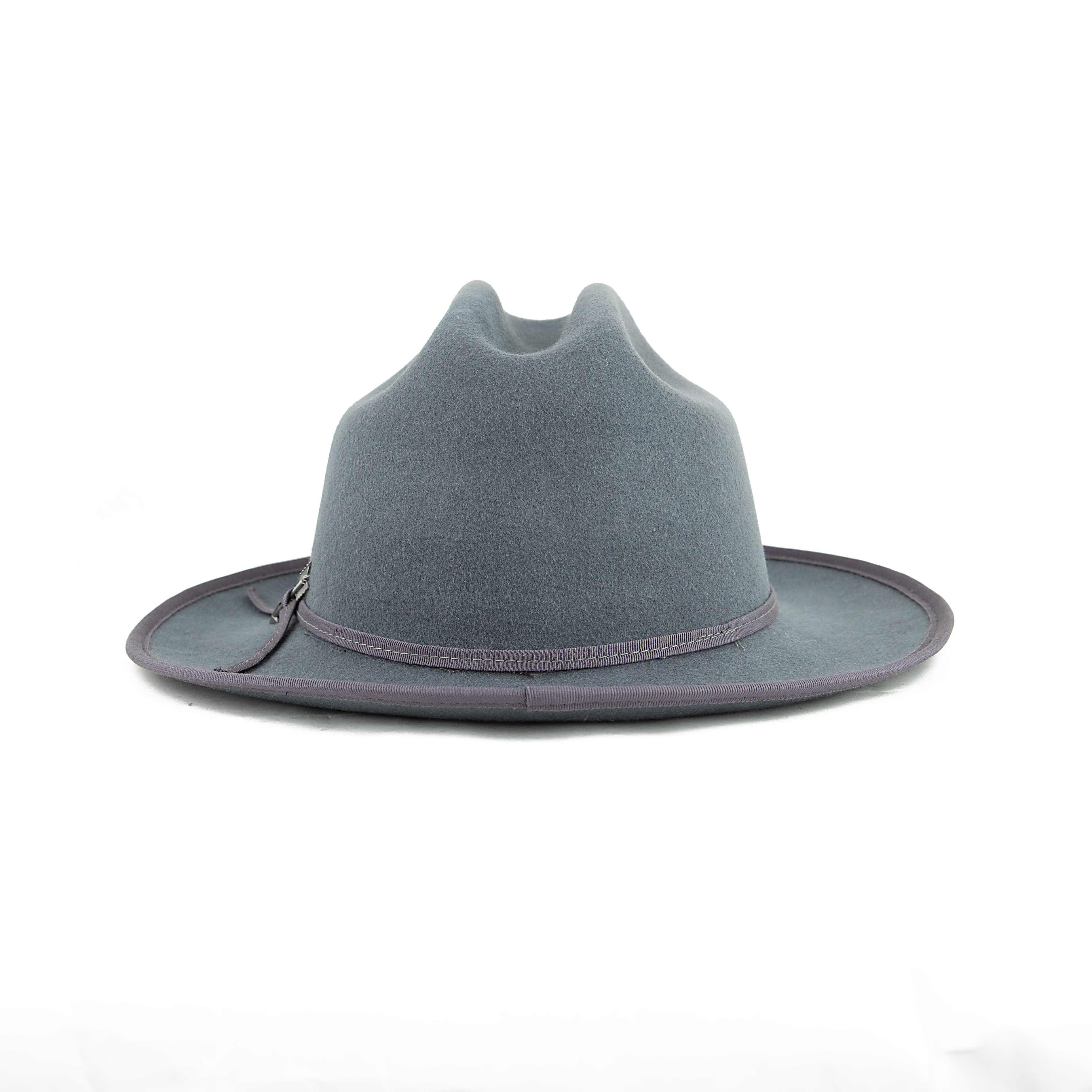 Charcoal Wool Fedora Hat with Navy Geometric Woven Band