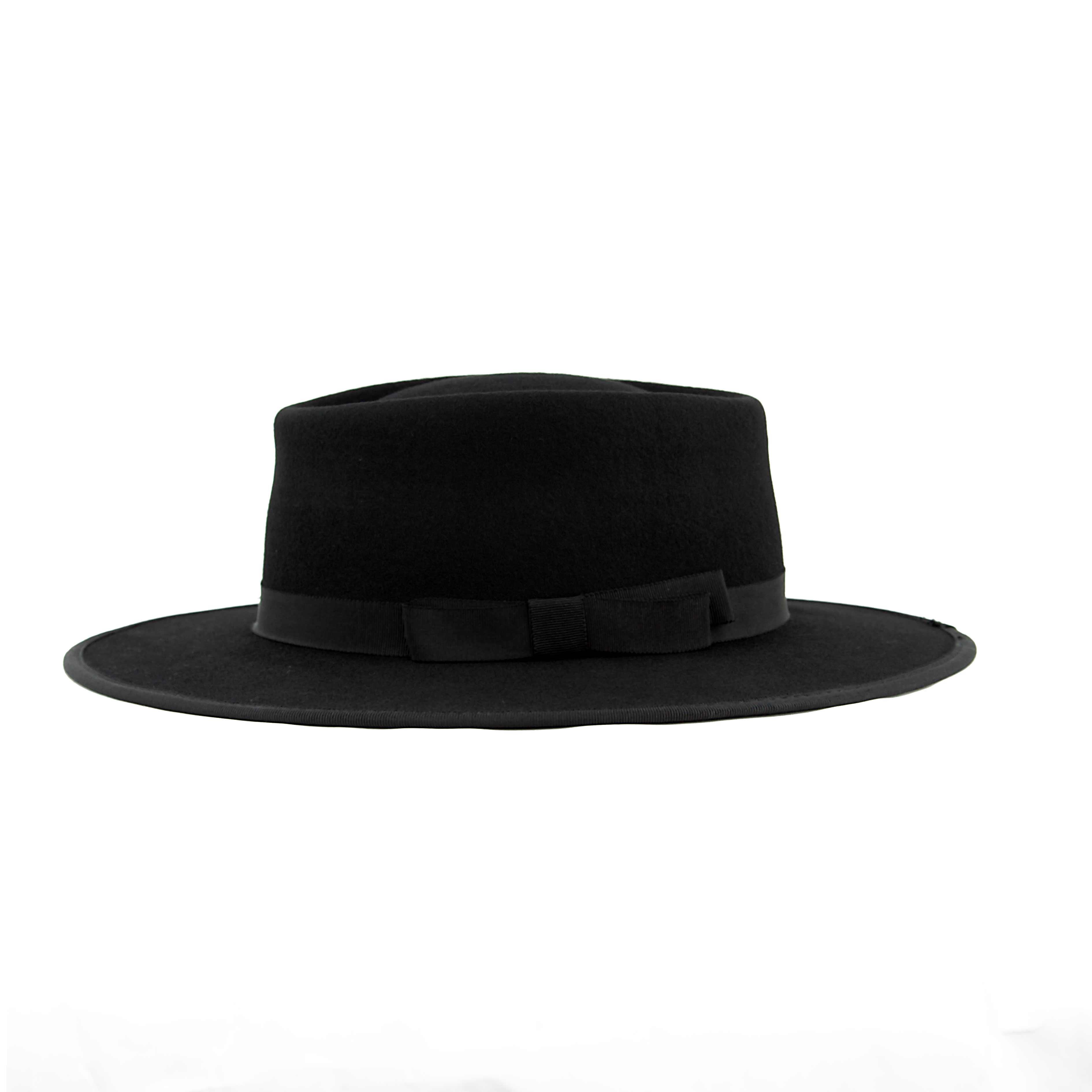 Janetshats Black Pork Pie Boater Hat | Wide Brim Felt Hat