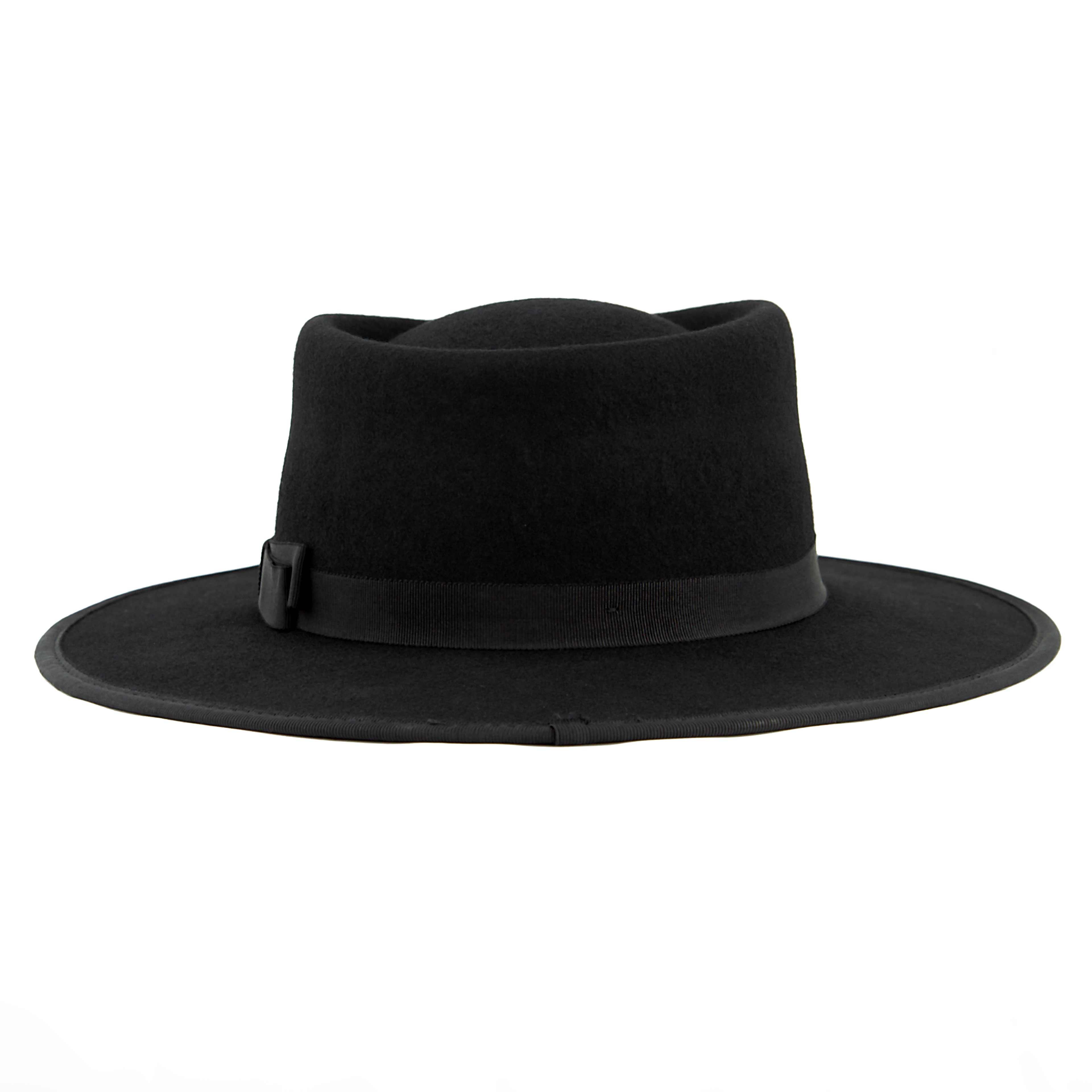Janetshats Black Pork Pie Boater Hat | Wide Brim Felt Hat