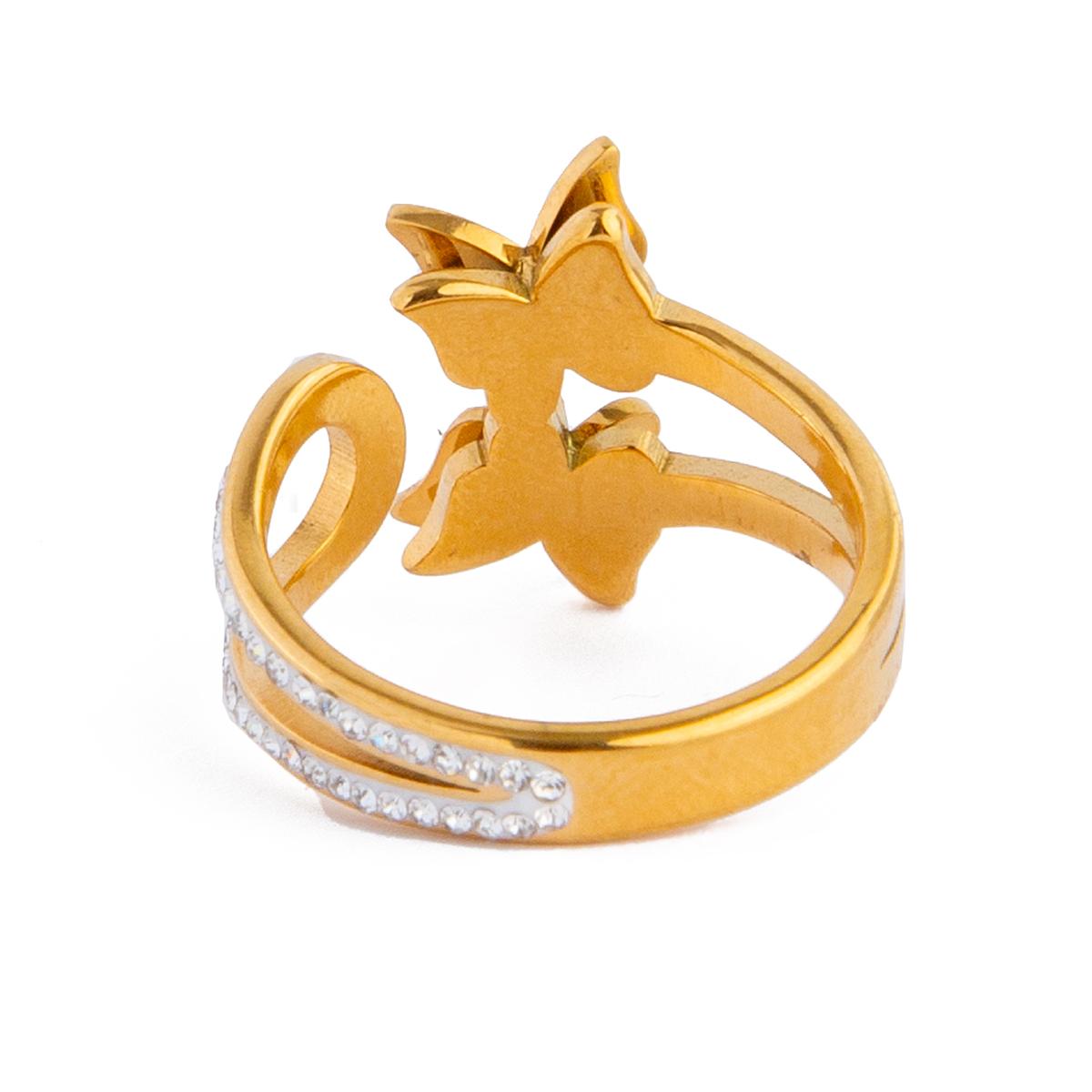 Butterfly & Crystal Open Wrap Ring. Gold ring with butterfly and crystal details. Adjustable, statement jewelry.