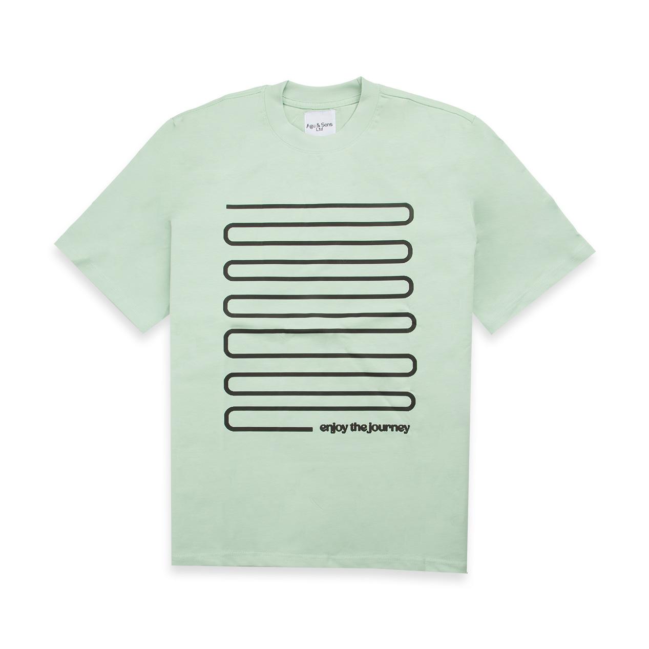 Mint green "enjoy the journey" line graphic t-shirt. Minimalist inspirational tee.