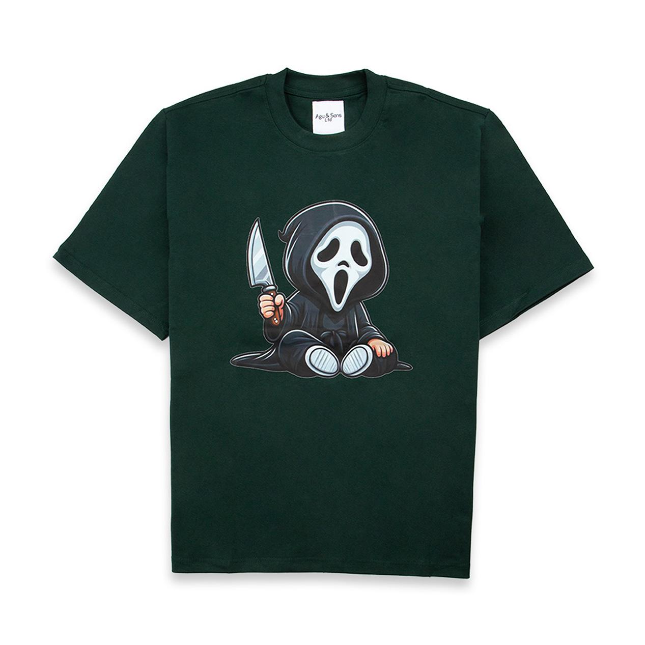 Agu & Sons Dark Green T-shirt with Ghostface Graphic"