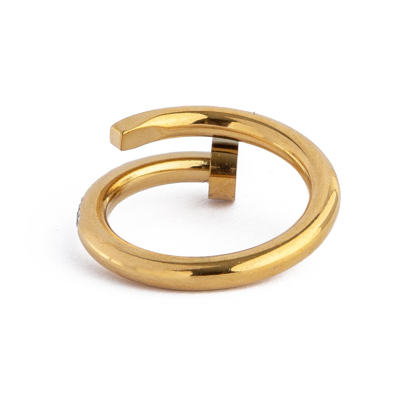 Cartier Inspired Nail Open Wrap Ring. Gold ring with crystal detail, nail design. Statement jewelry.