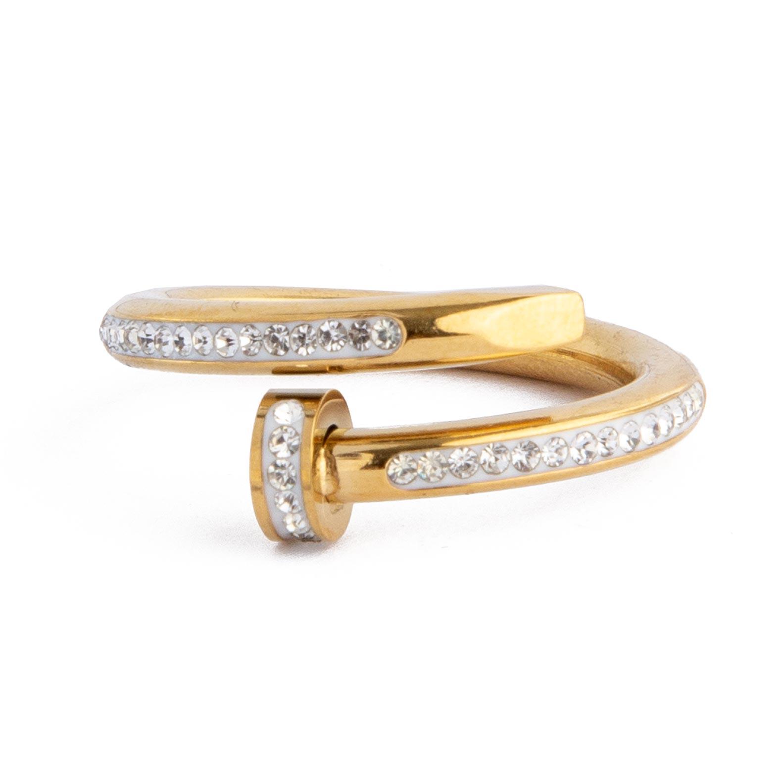 Cartier Inspired Nail Open Wrap Ring. Gold ring with crystal detail, nail design. Statement jewelry.