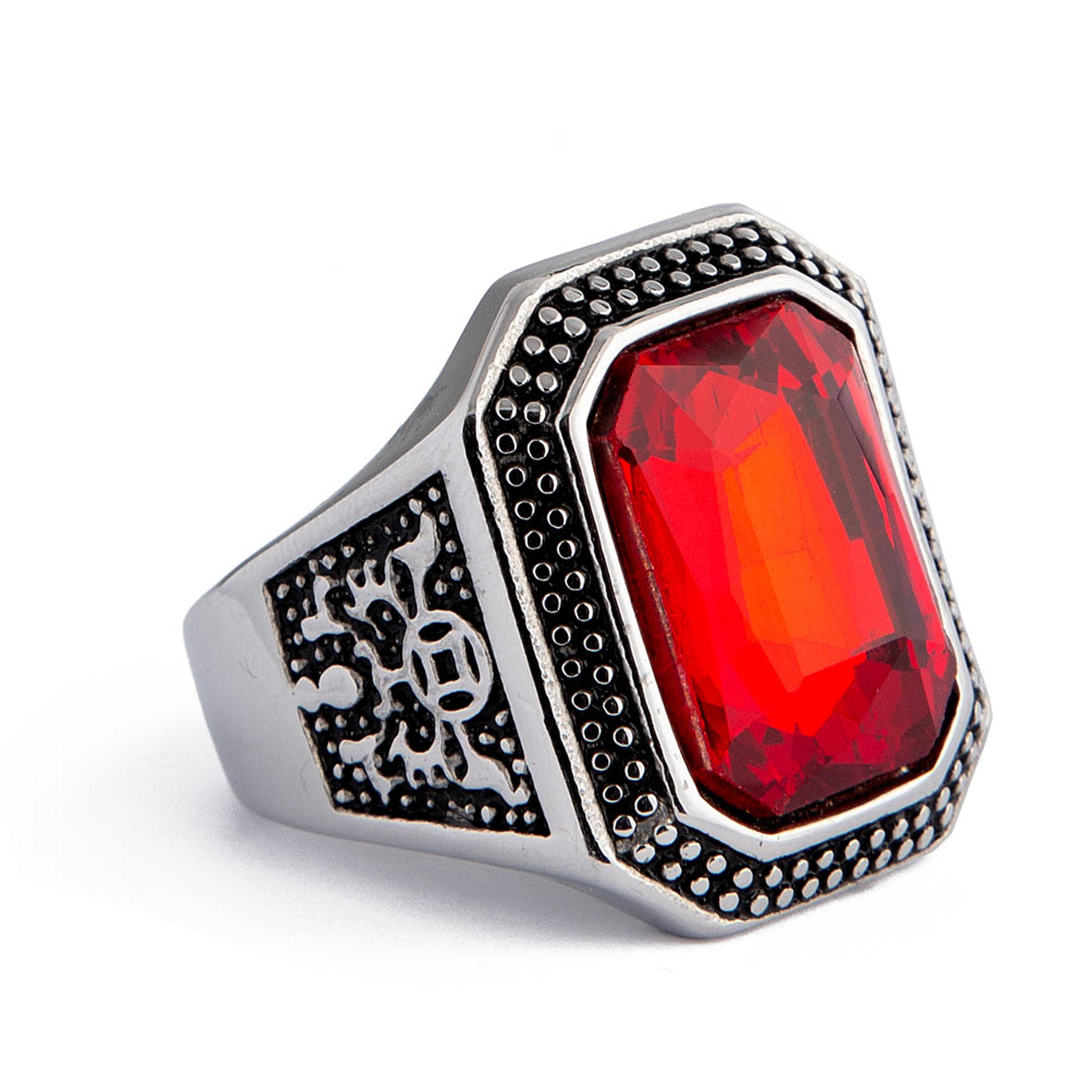  Rectangular Red Gemstone Statement Ring