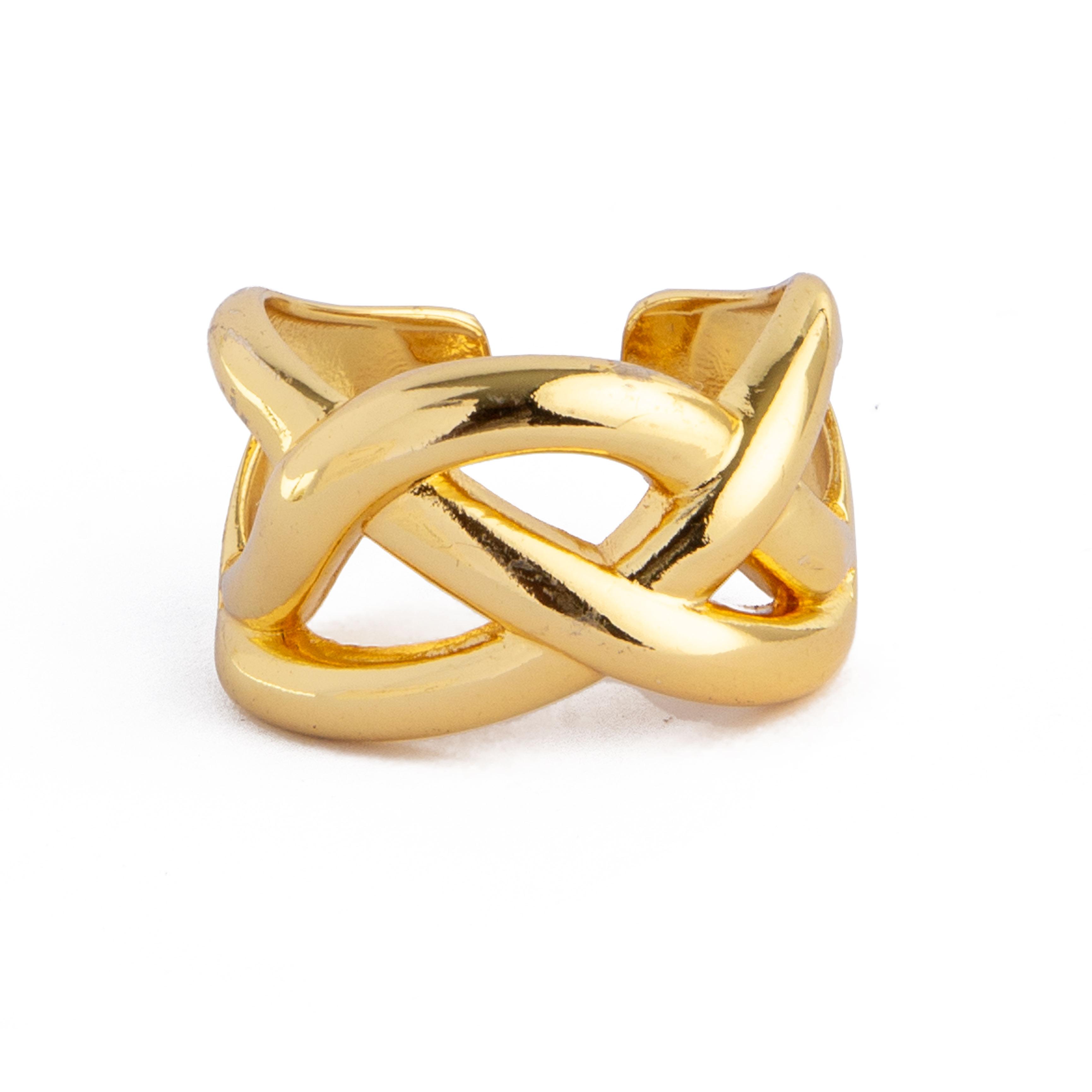 Bold criss-cross design gold statement ring for men and women
