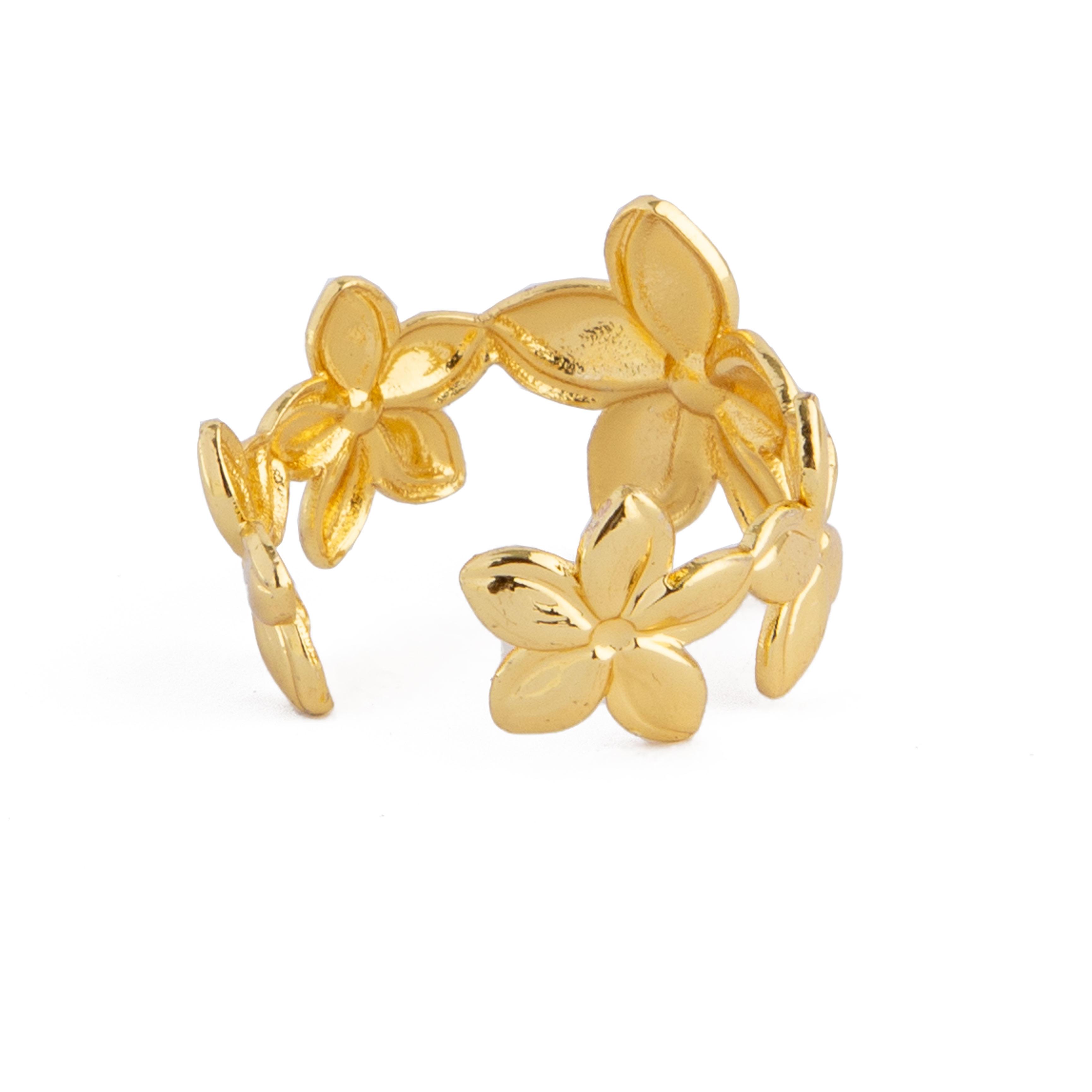 Gold floral open ring with blooming petal design