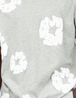 Denim Tears Heather Grey T-Shirt and Shorts Set with White Floral Appliqués