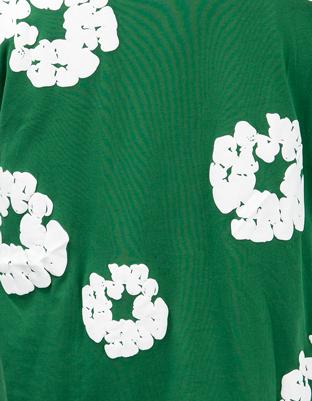 Denim Tears green t-shirt and shorts set with white clover print