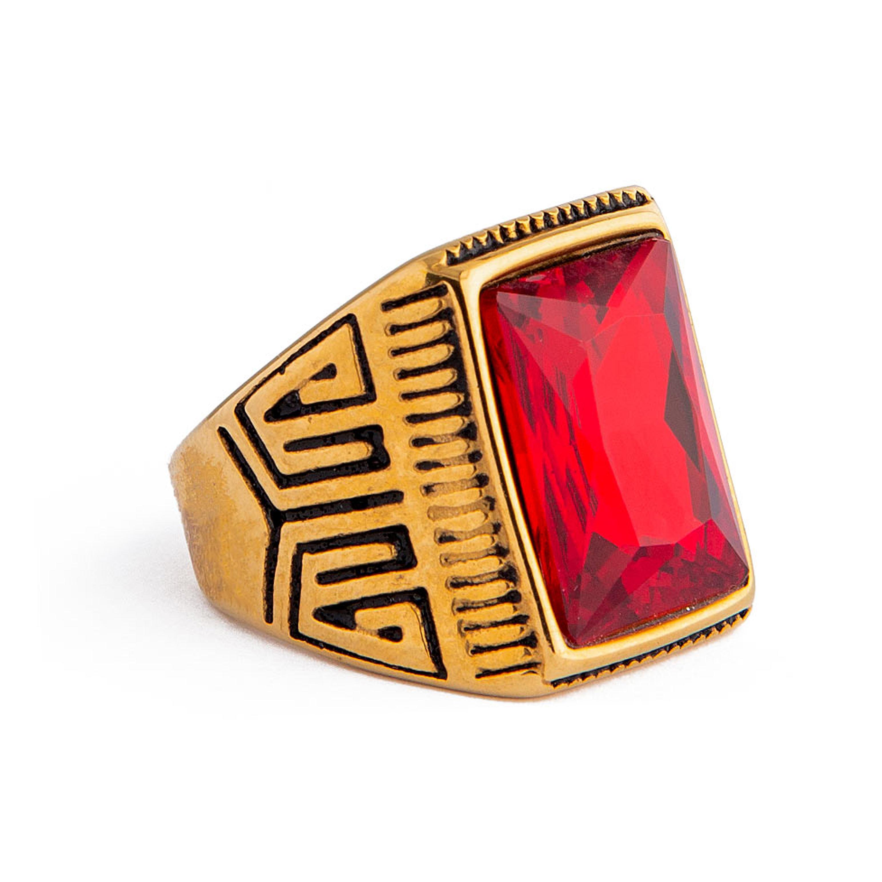 Rectangular Red Gemstone Gold Statement Ring