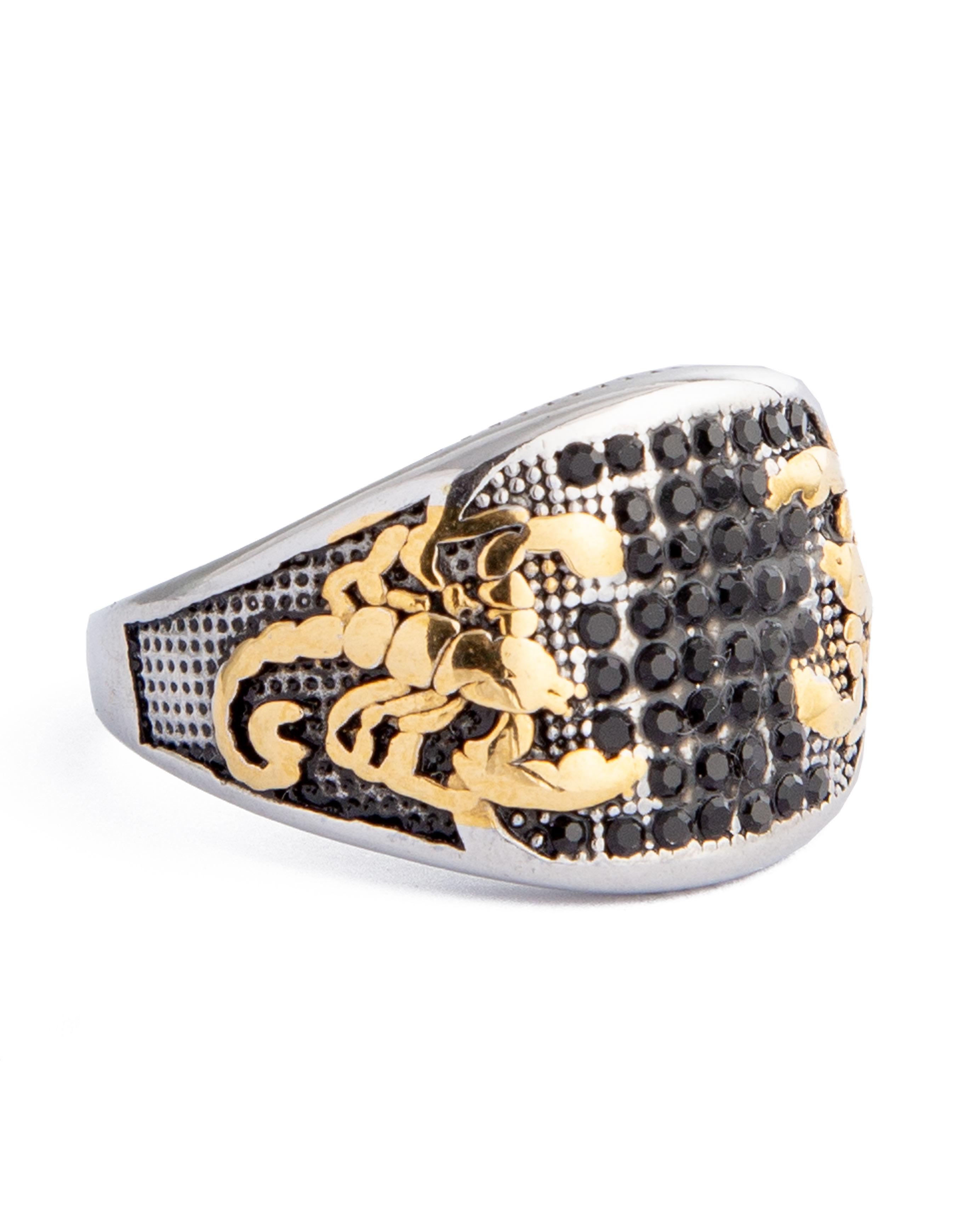 Scorpio Emblem Statement Ring, 11575 - Silver, Gold & Black
