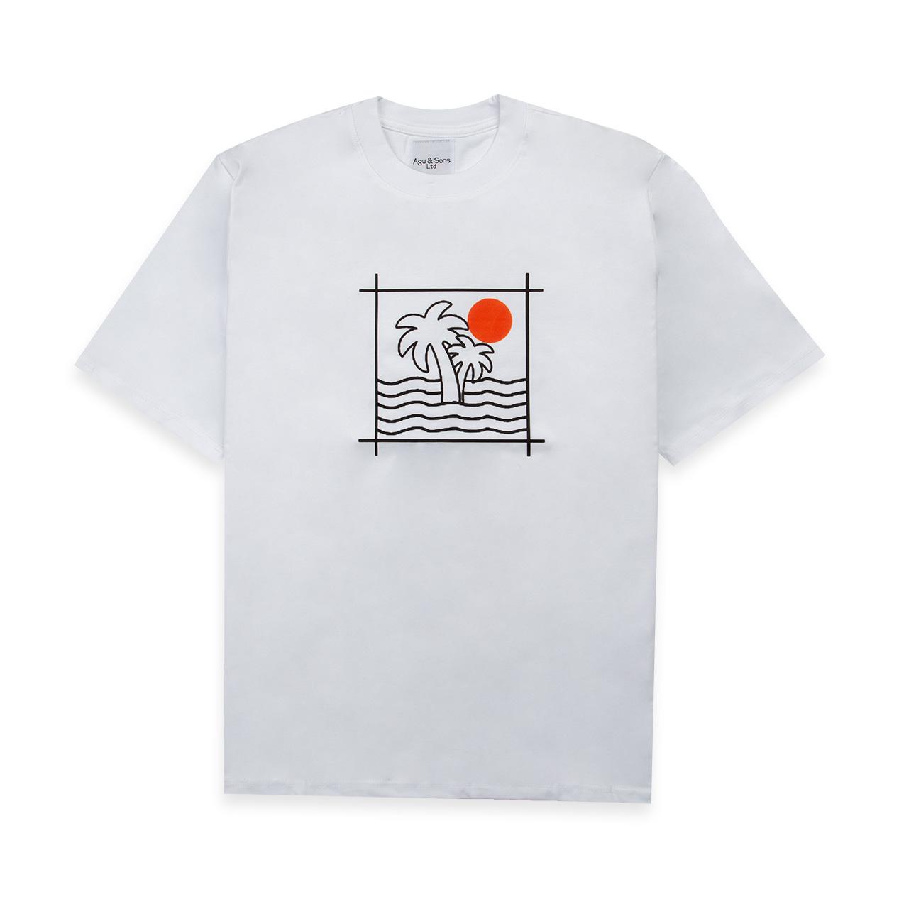Agu & Sons Ltd White Sunset Palm Graphic Unisex Tee
