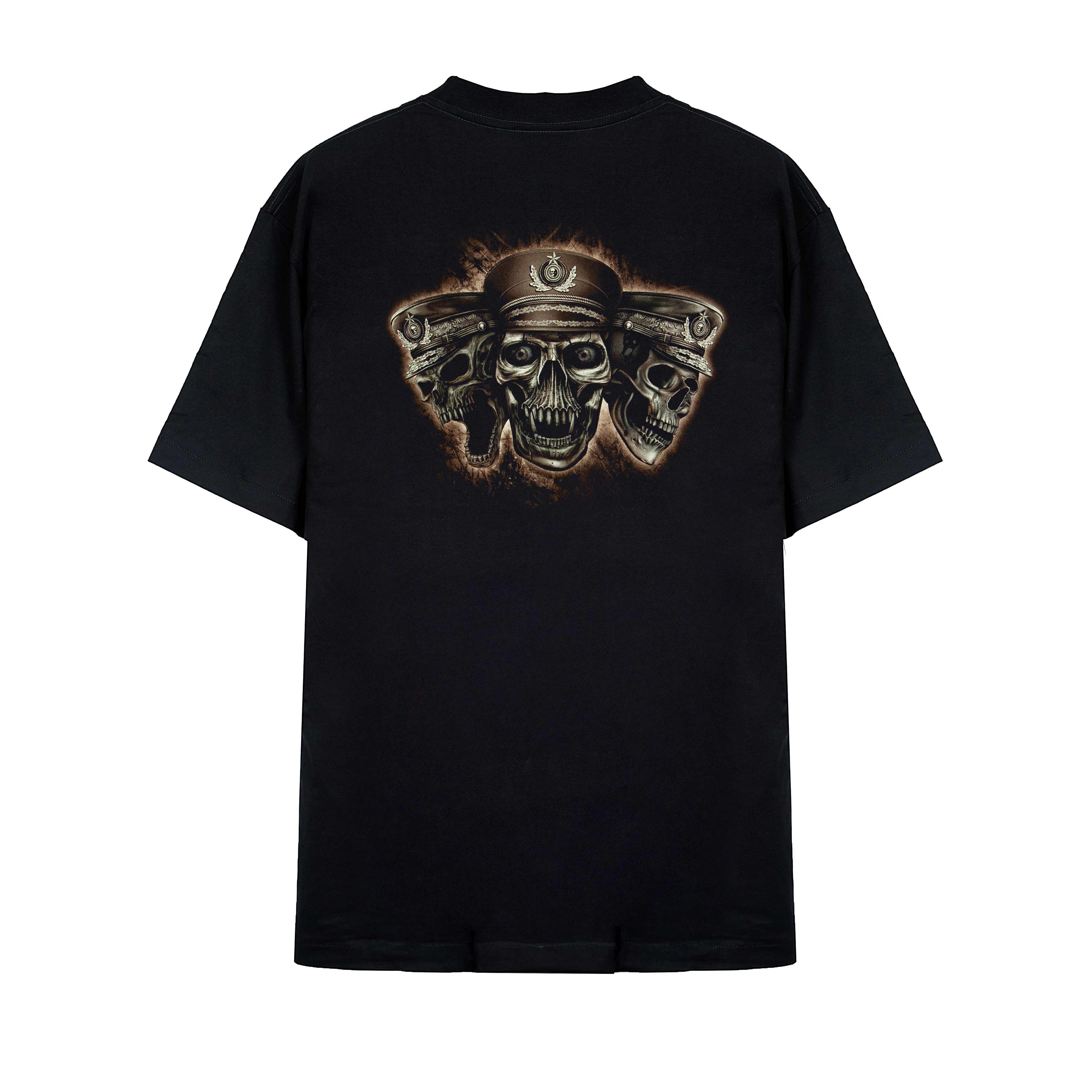 "Rock Eagle black unisex T-shirt featuring a detailed skeleton general graphic – gothic military streetwear style"