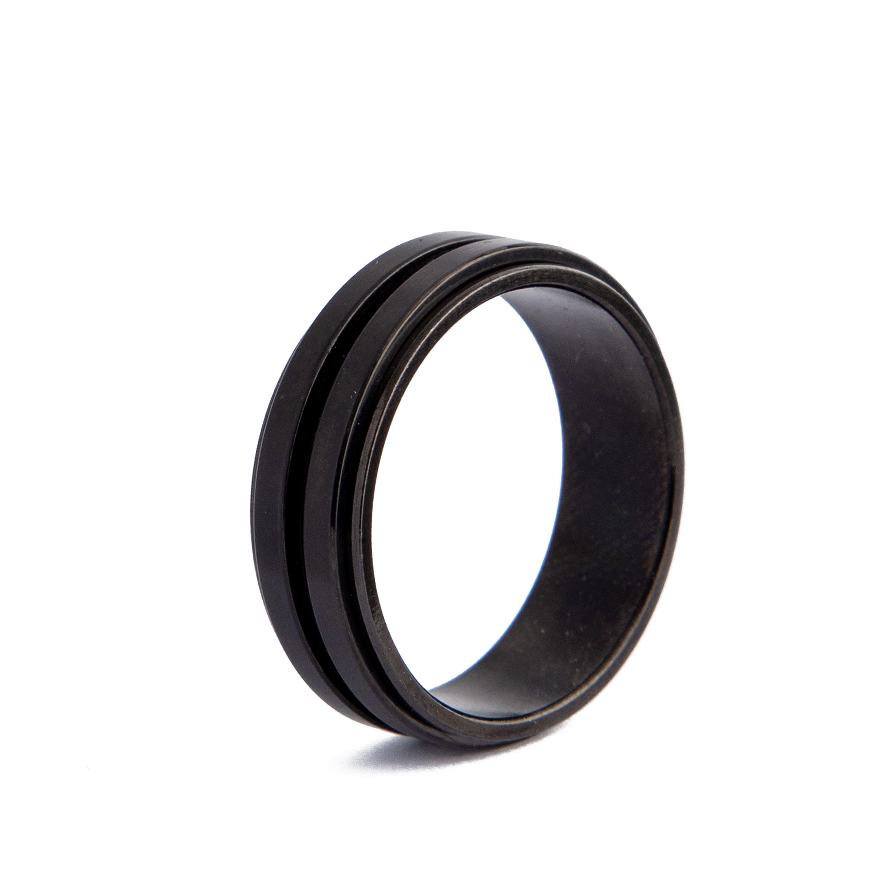 Black Tungsten Carbide Spinner Ring, men's band with spinning element.