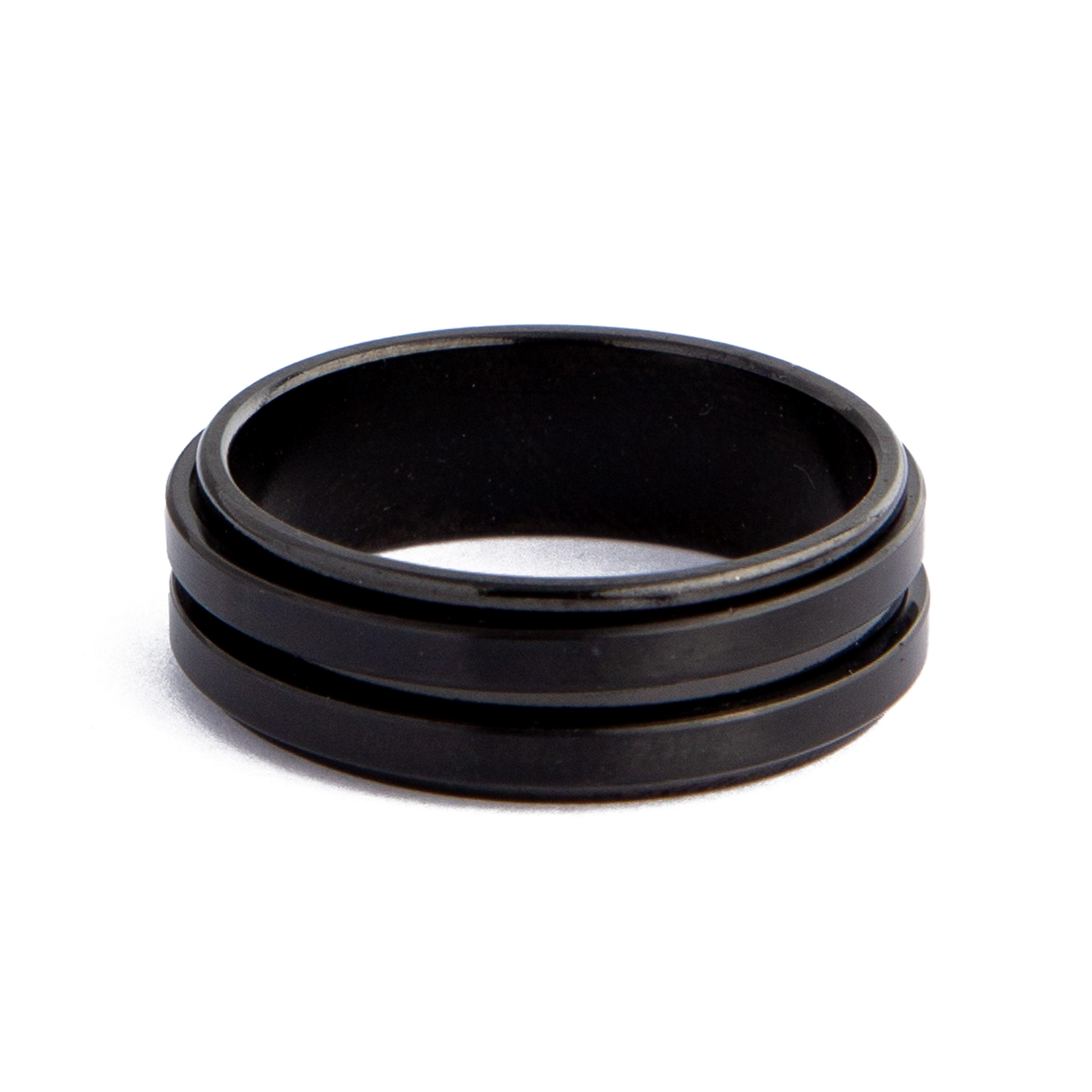 Black Tungsten Carbide Spinner Ring, men's band with spinning element.