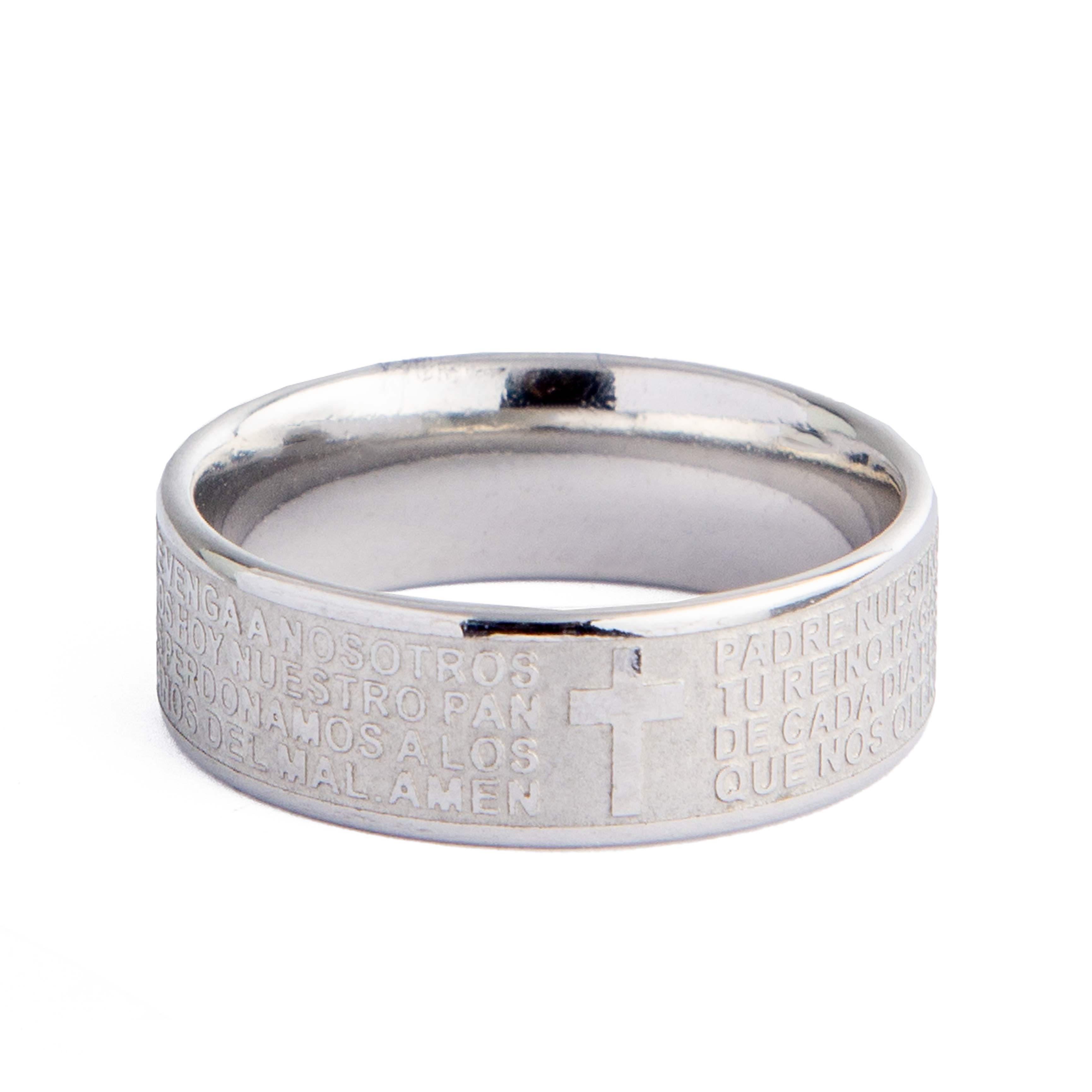 Engraved Prayer Ring, light metal band with non-English inscription.
