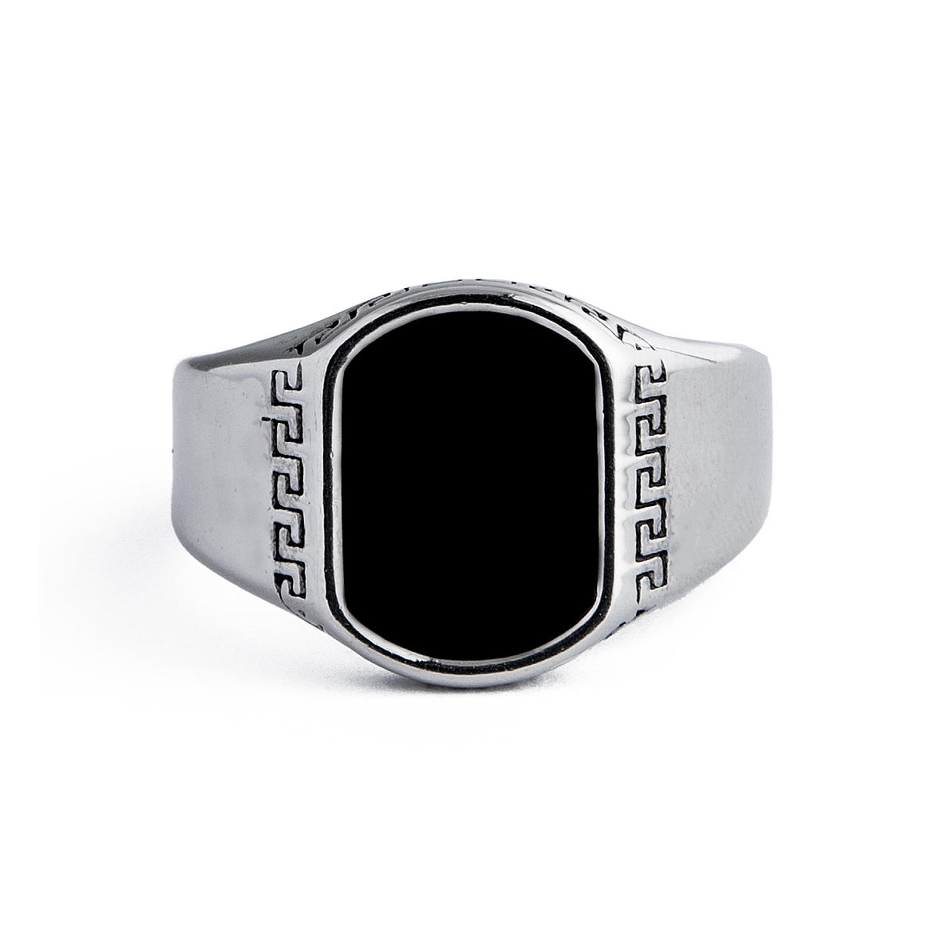Black Onyx Sterling Silver Greek Key Signet Ring