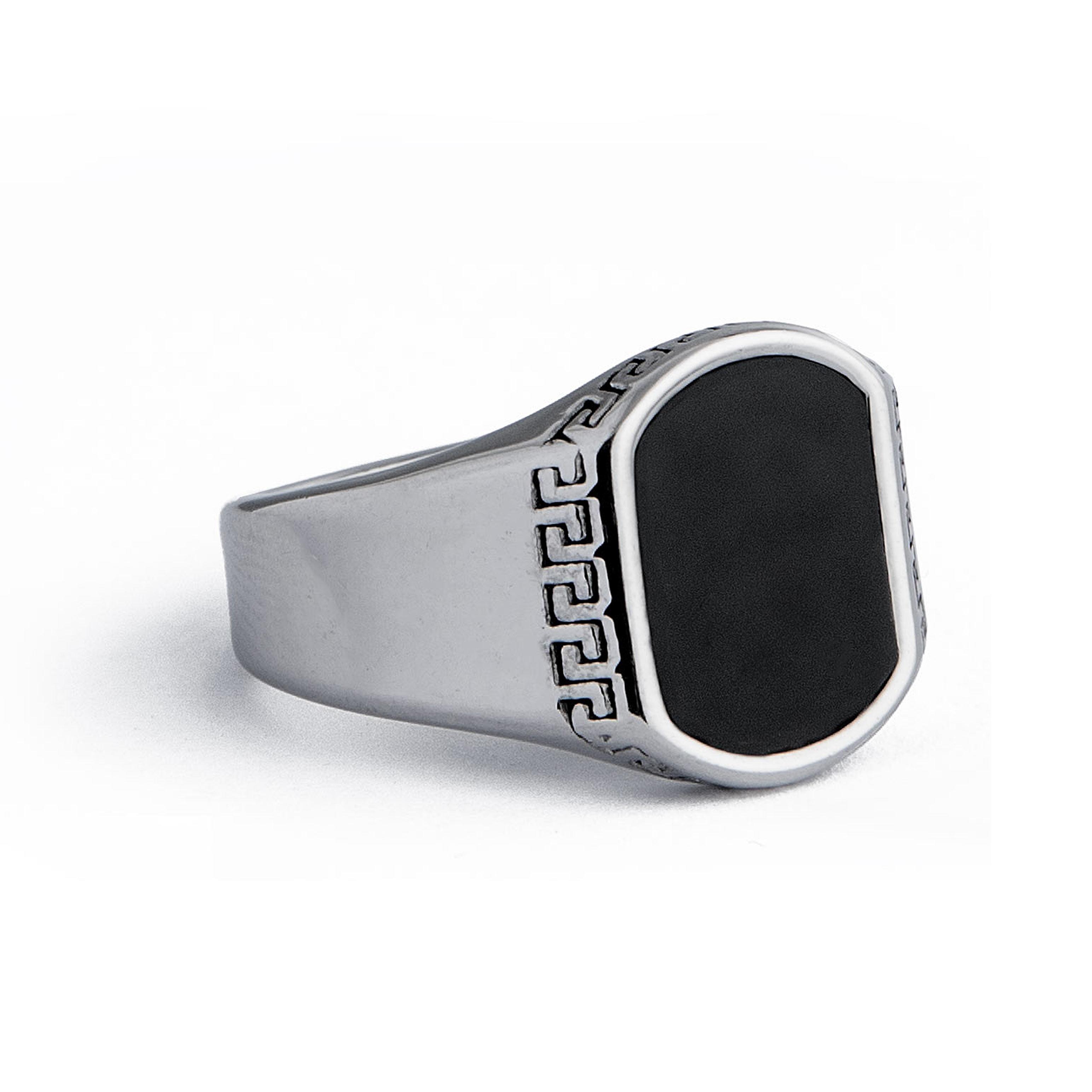 Black Onyx Sterling Silver Greek Key Signet Ring