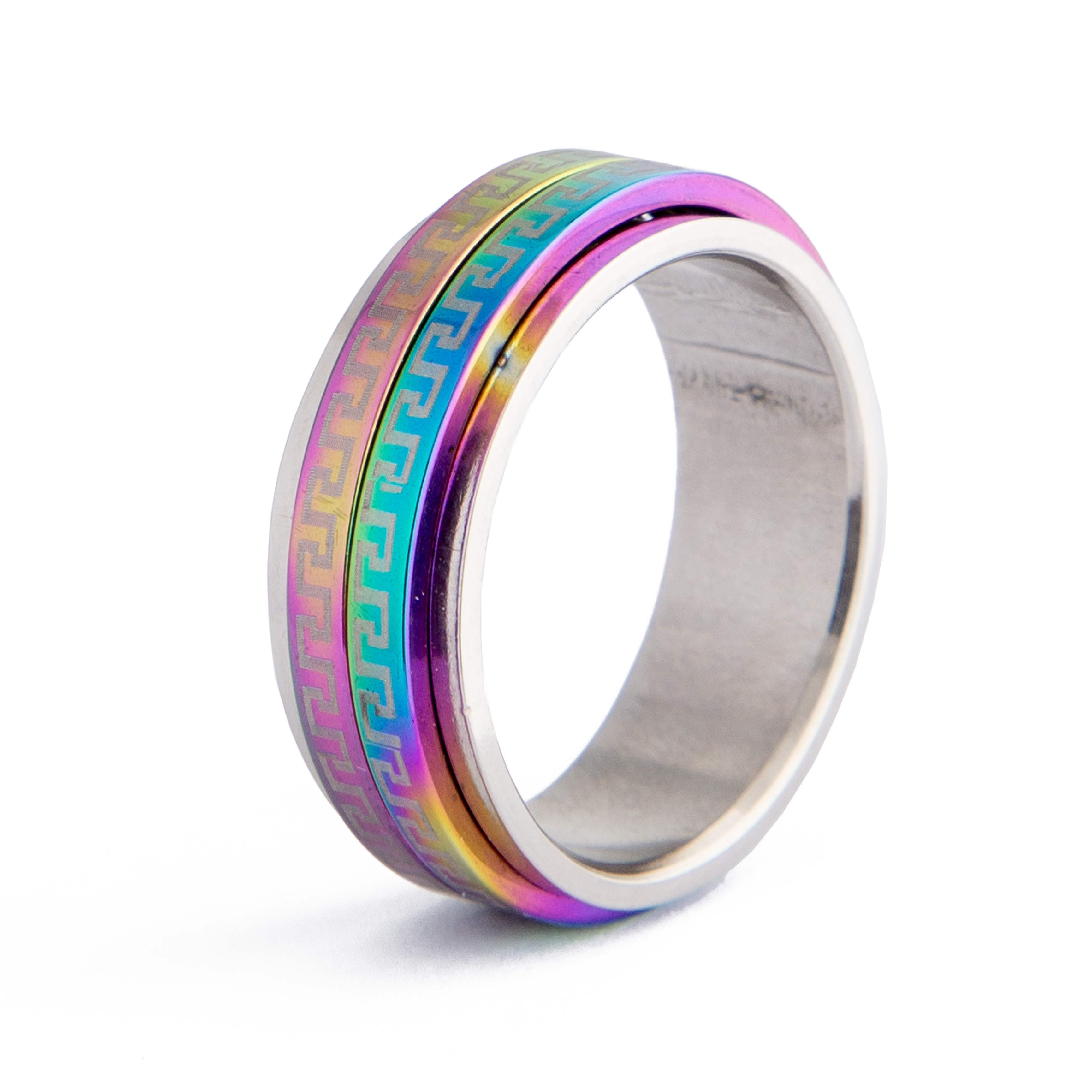 Rainbow Greek Key Spinner Ring