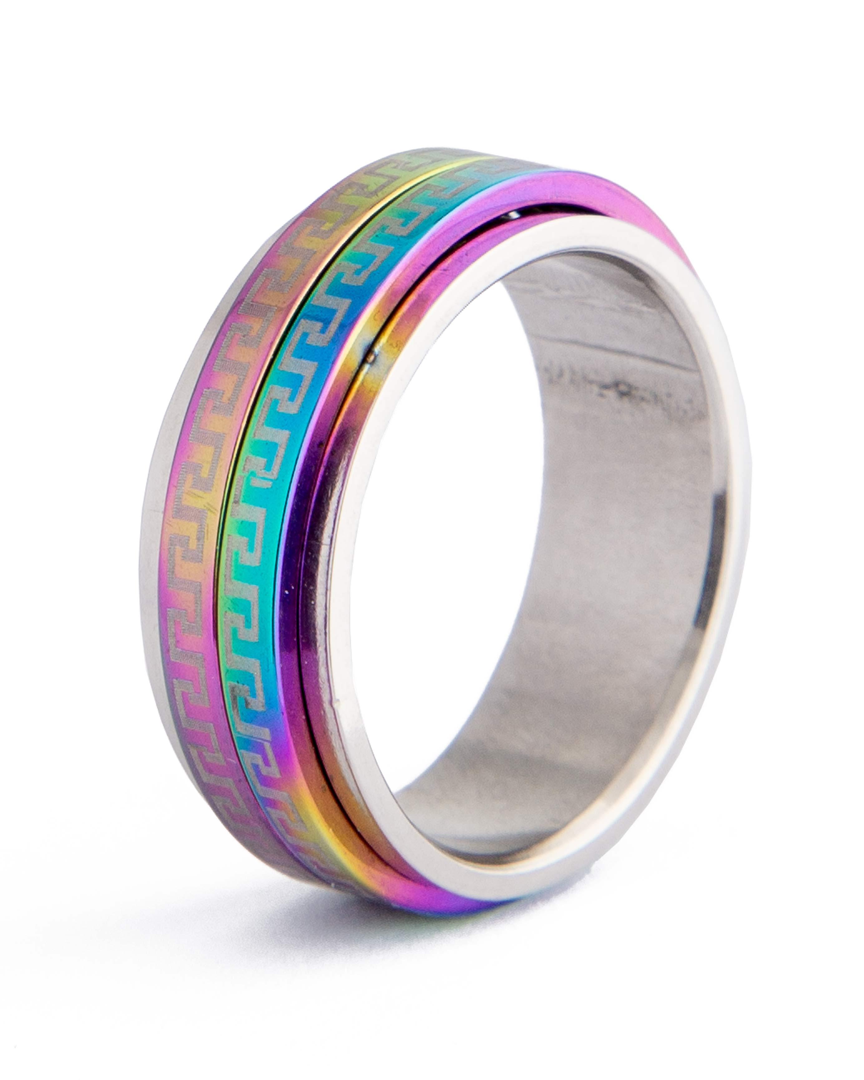 Rainbow Greek Key Spinner Men's Ring, 11575 - Multicolor