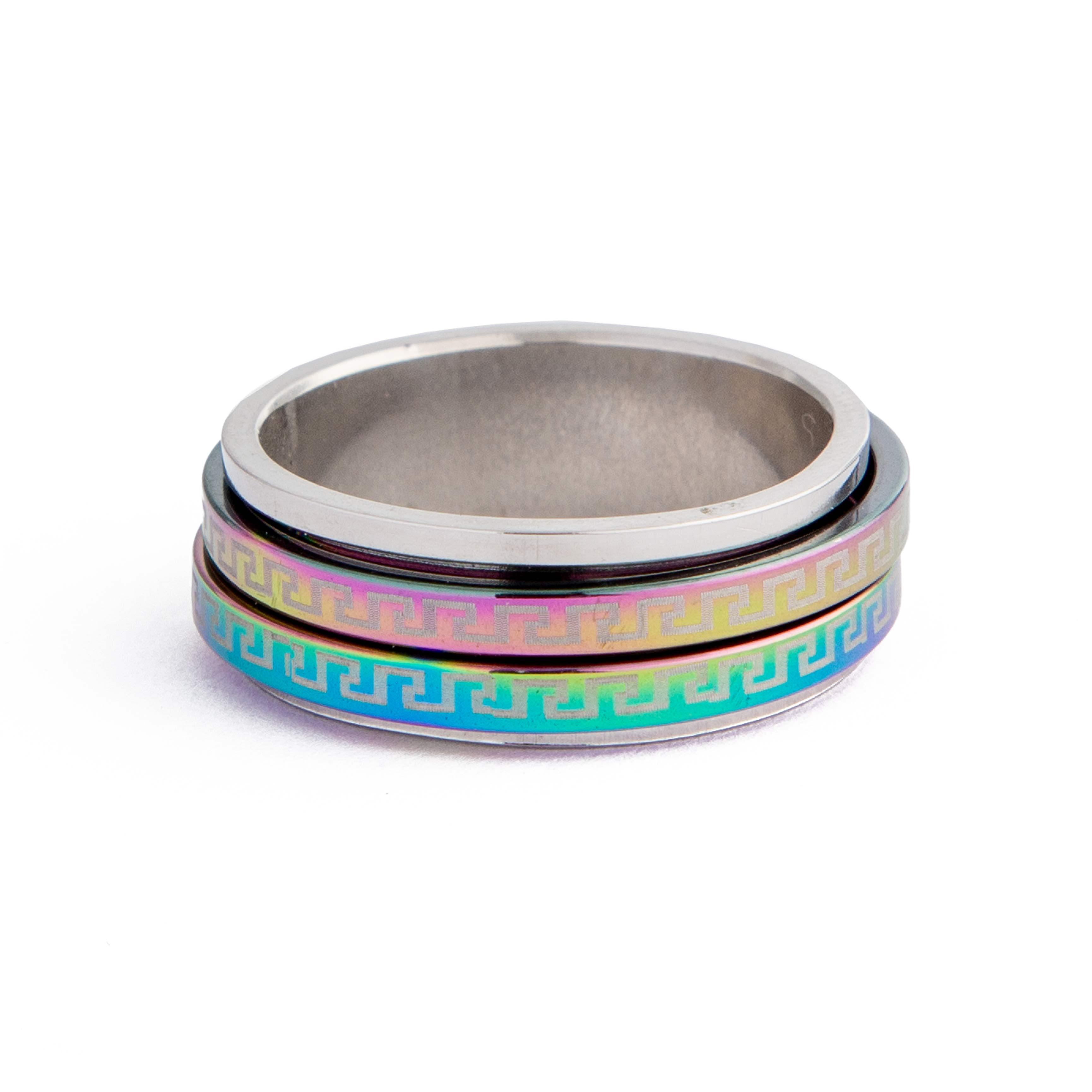 Rainbow Greek Key Spinner Ring