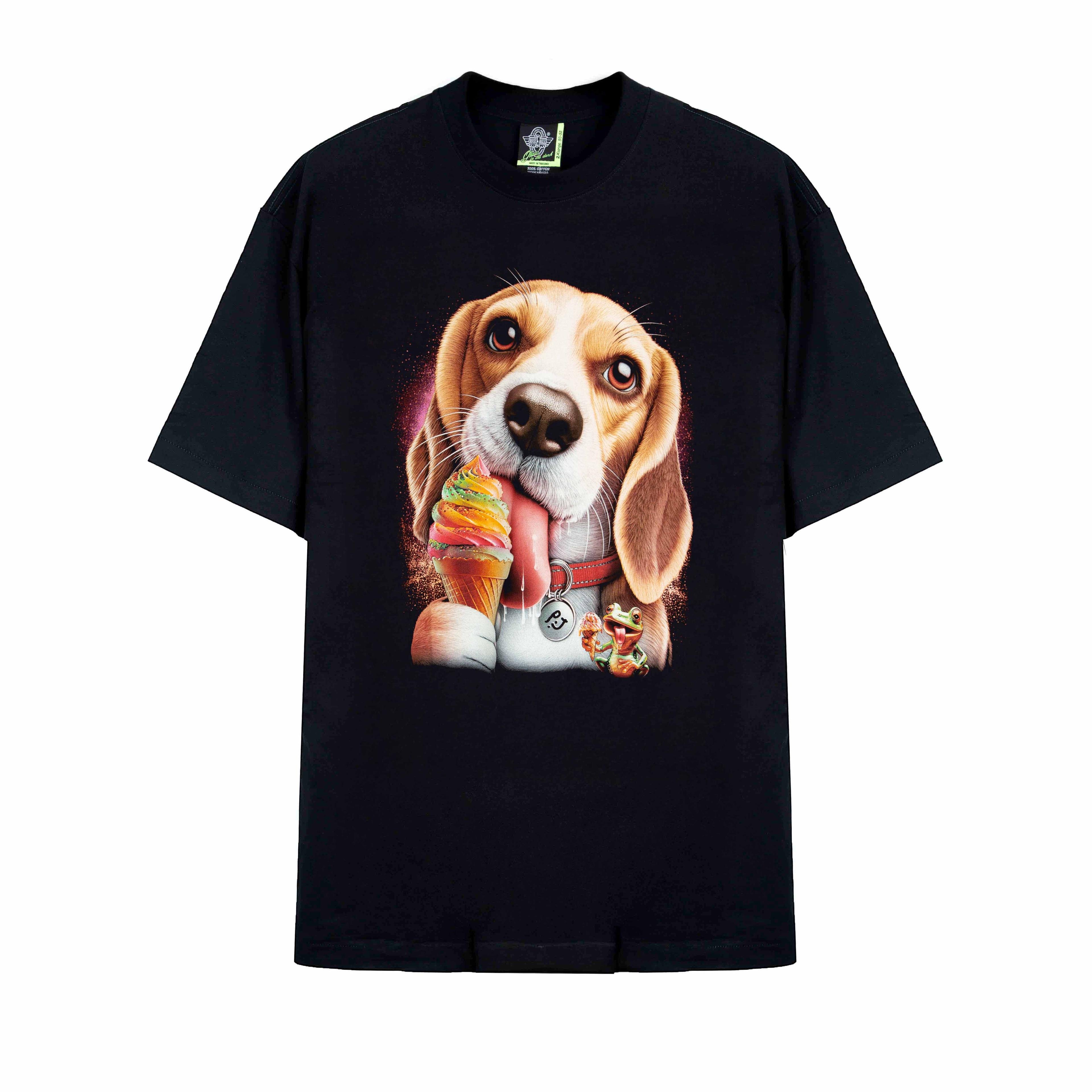 Rock Eagle Beagle Dog Ice Cream T-Shirt, 11606- Black