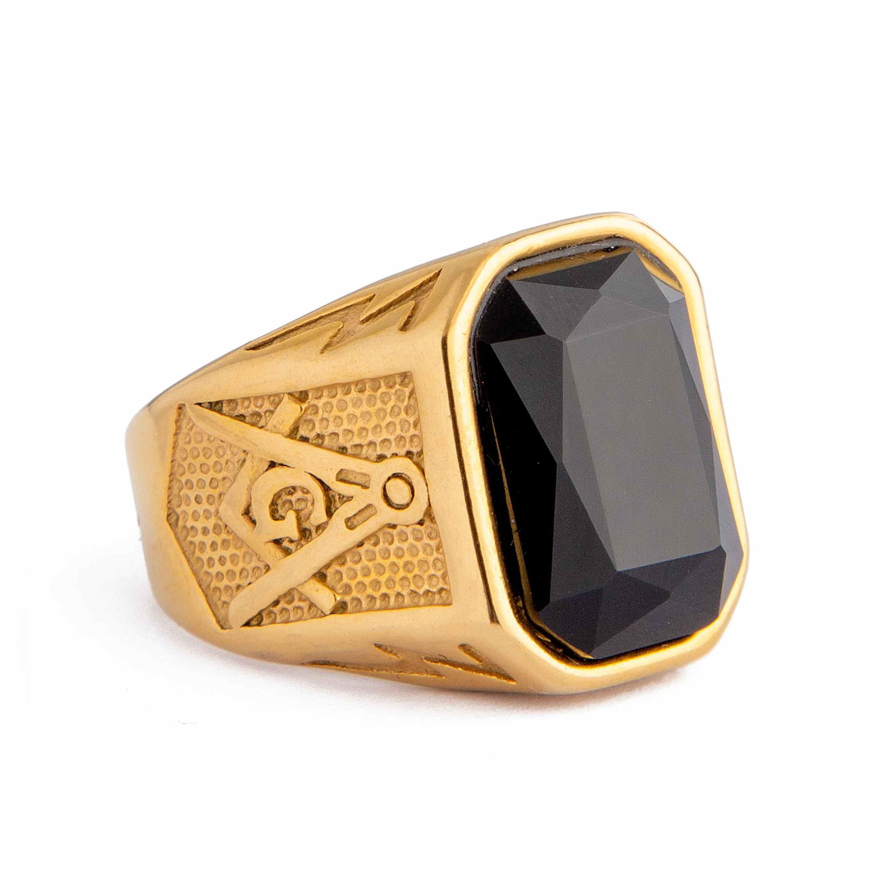 Rectangular Black Onyx Gold Statement Ring