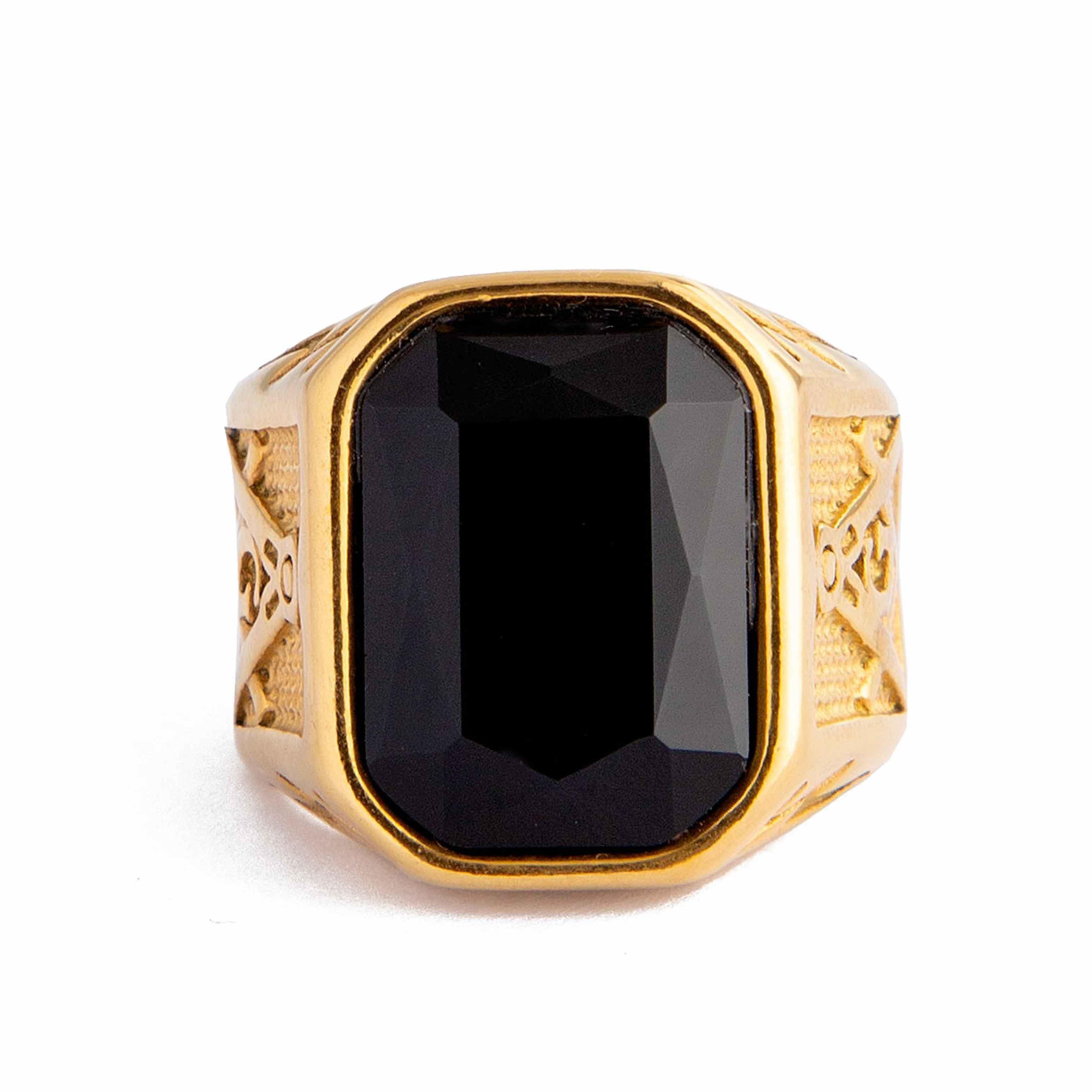 Rectangular Black Onyx Gold Statement Ring