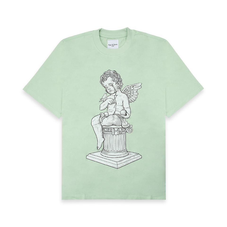 Mint green cherub Cupid graphic t-shirt. Renaissance angel tee.